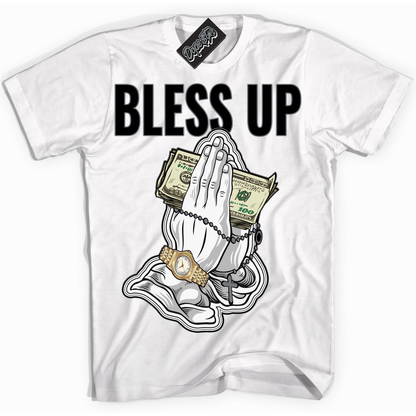Cool White Shirt with “Bless Up” design that perfectly matches the Barons 12s Jordans.