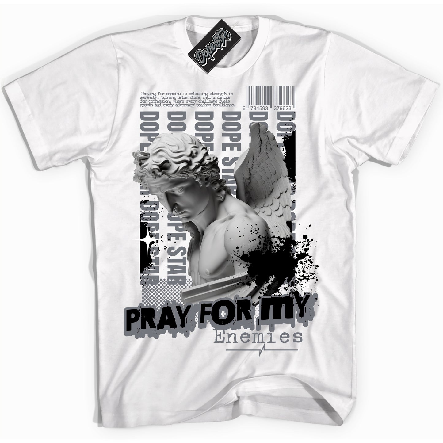 Cool White Shirt with “Pray Enemies” design that perfectly matches the Barons 12s Jordans.