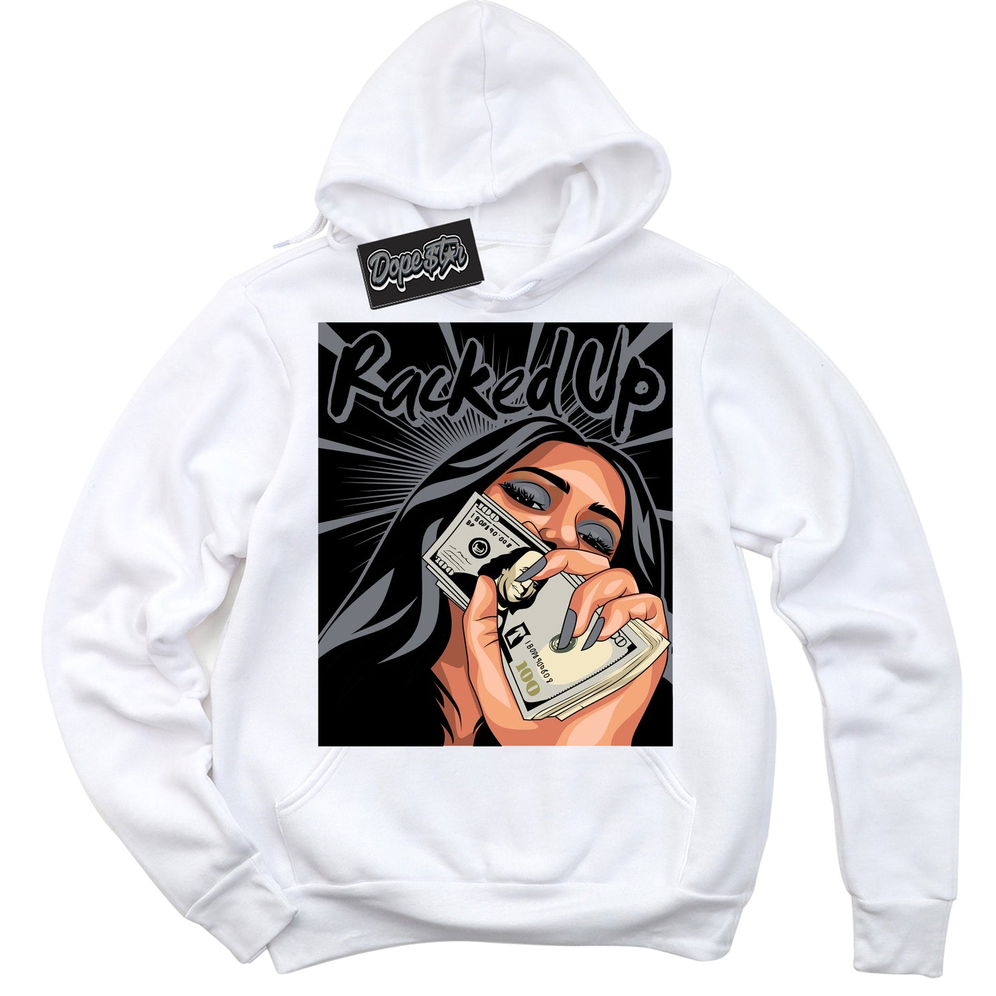 Cool White Hoodie with “Racked Up” design that Perfectly Matches Barons 12s Jordans.