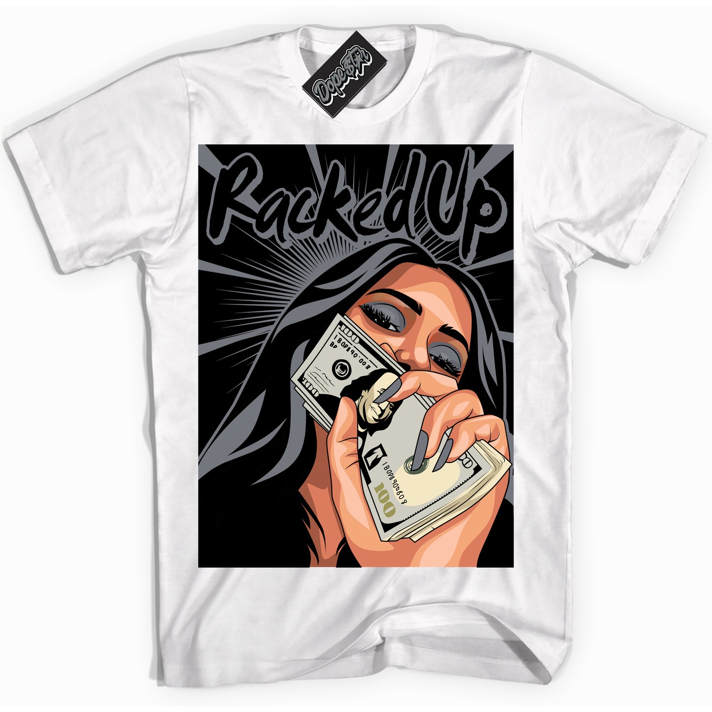 Cool White Shirt with “Racked Up” design that perfectly matches the Barons 12s Jordans.