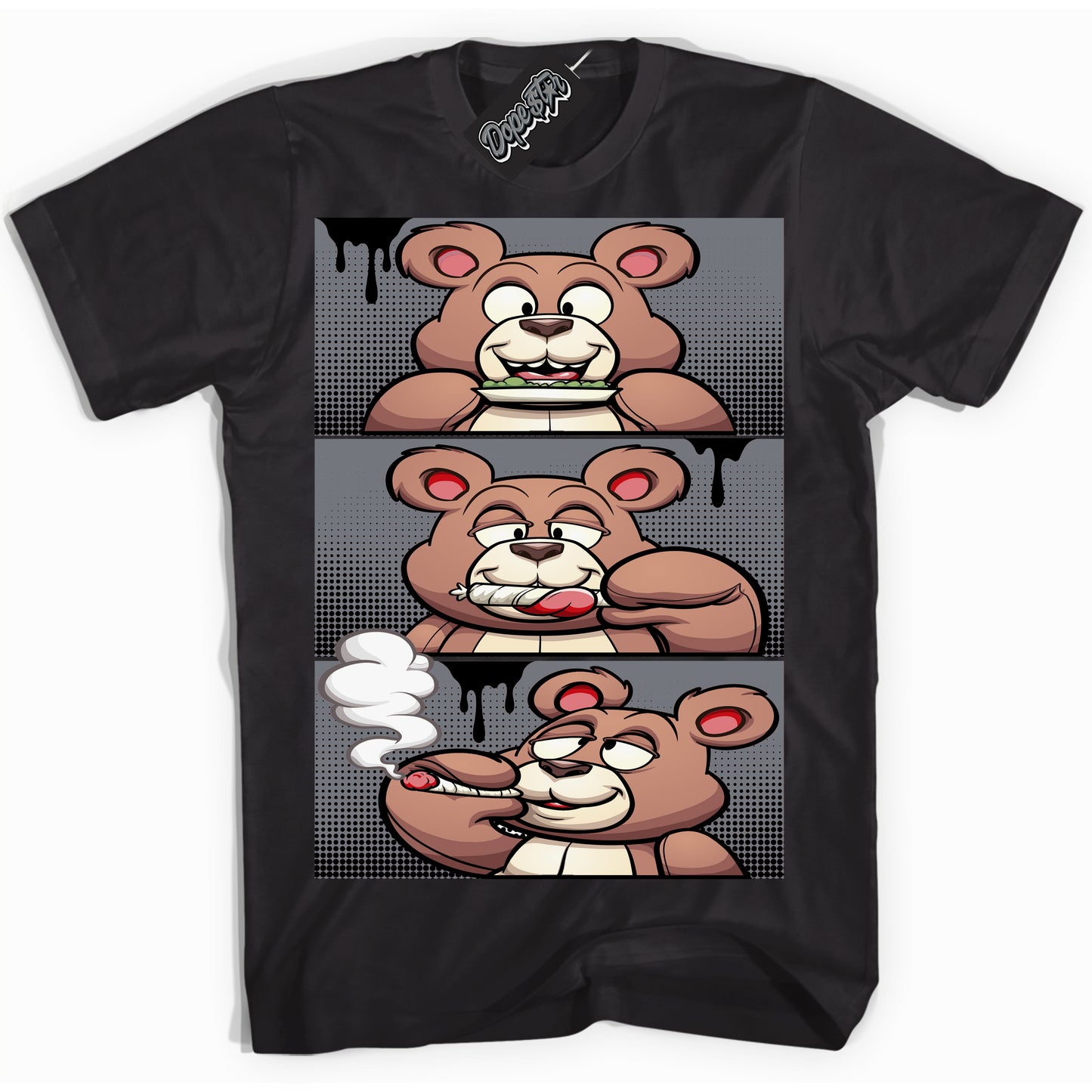 Cool Black Shirt with “Roll It Lick It Smoke It Bear” design that perfectly matches the Barons 12s Jordans.