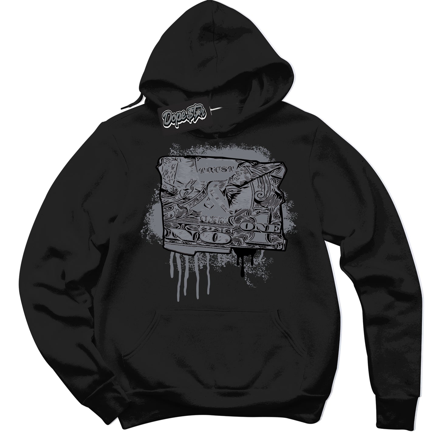 Cool Black Hoodie with “Trust No One Dollar” design that Perfectly Matches Barons 12s Jordans.