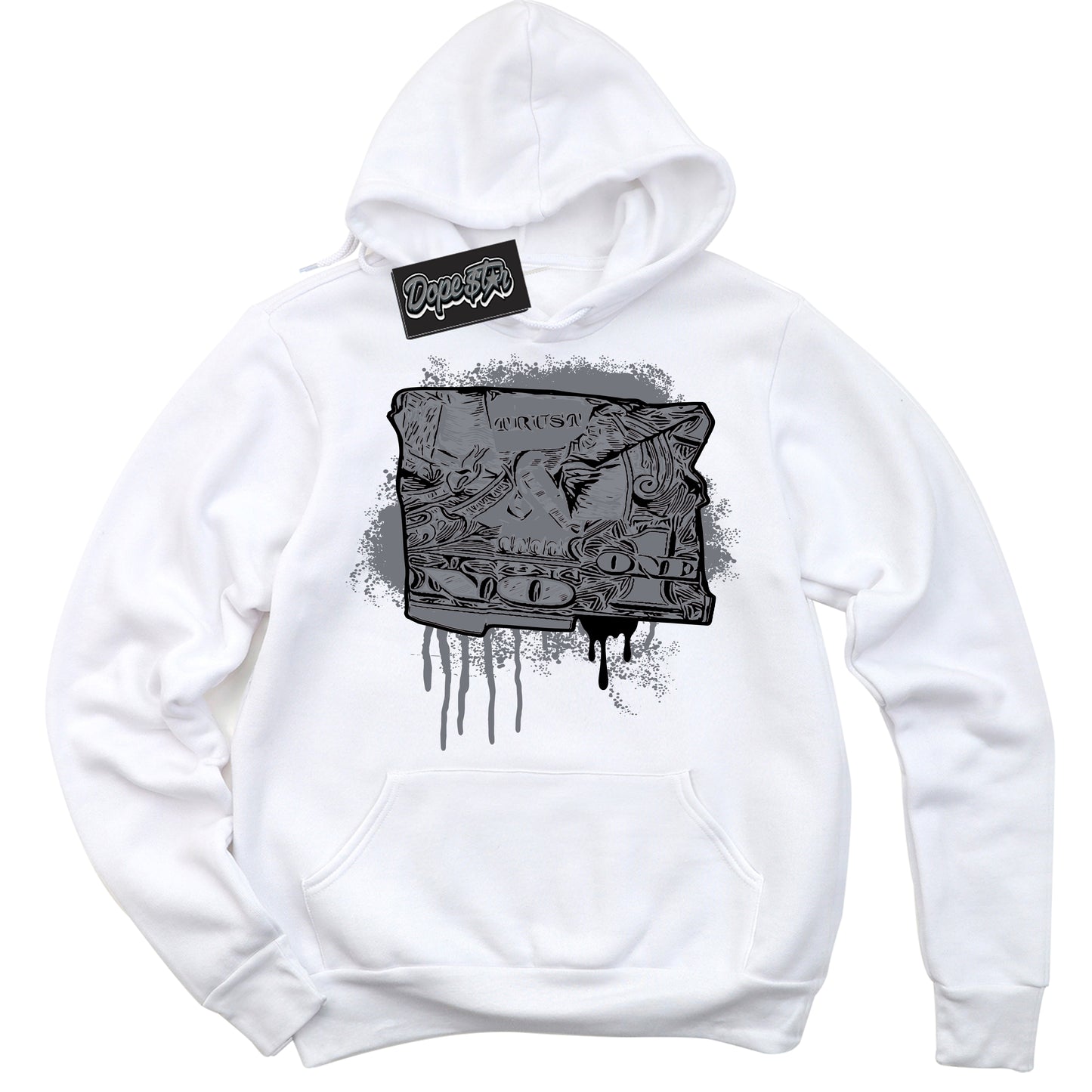 Cool White Hoodie with “Trust No One Dollar” design that Perfectly Matches Barons 12s Jordans.