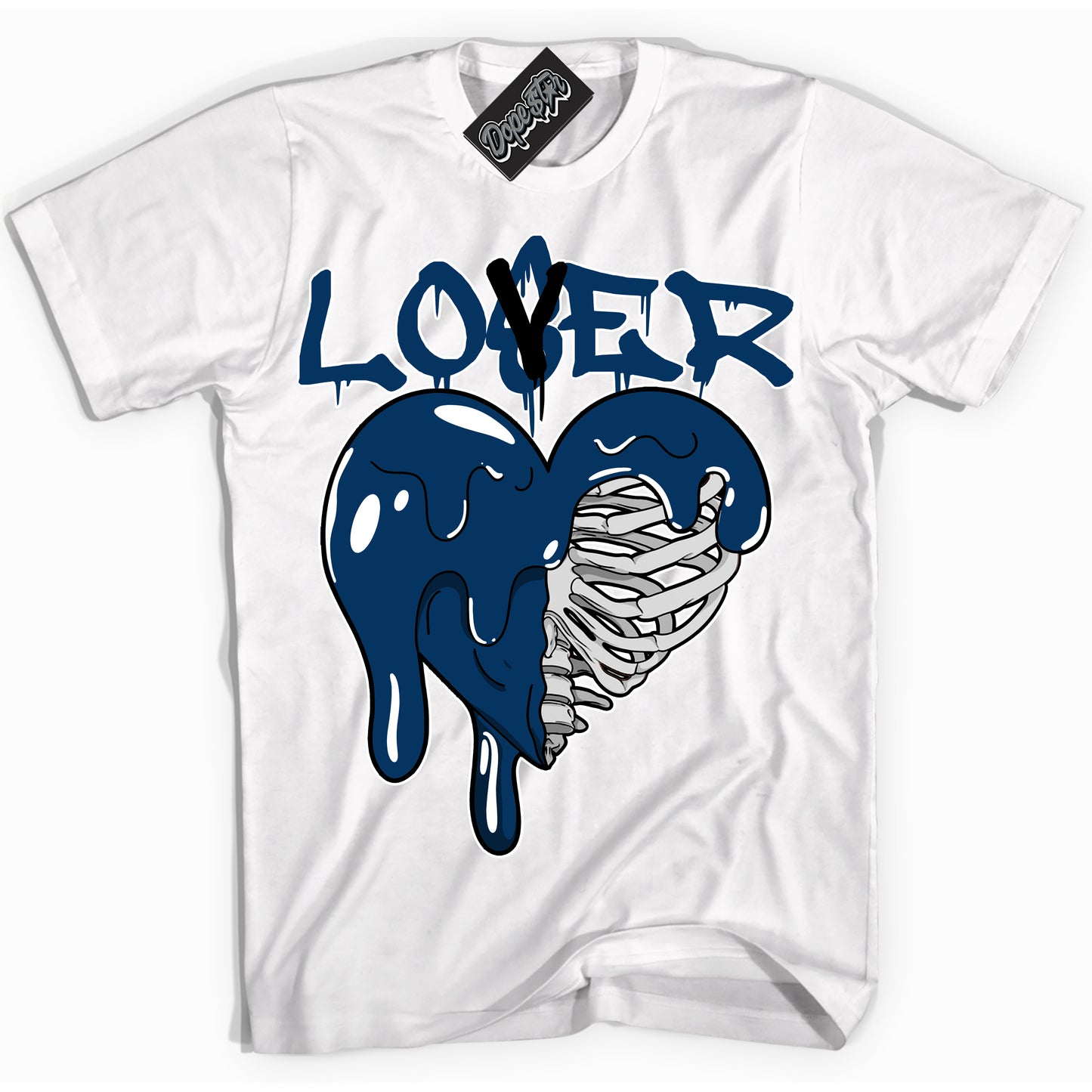 Cool White Shirt with “Lover Loser” design that perfectly matches the Midnight Navy 1s Jordans.