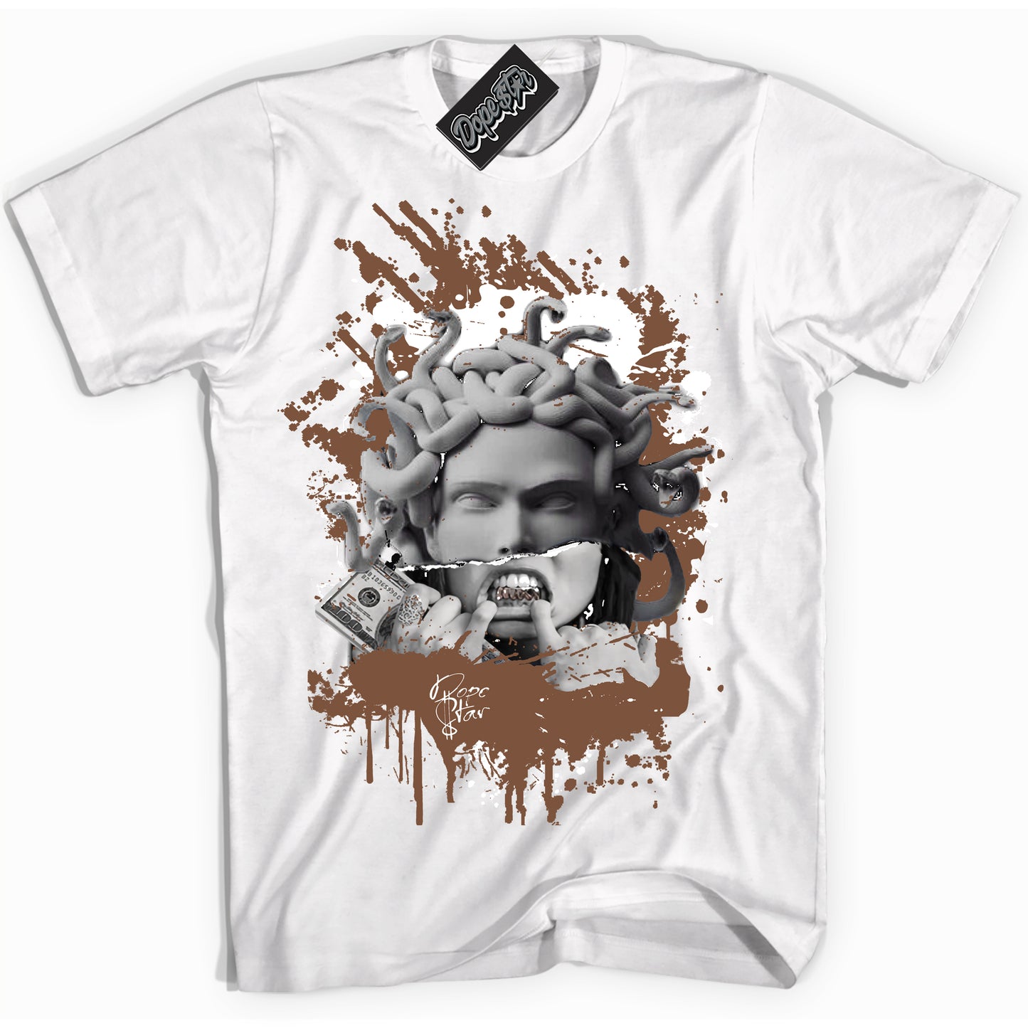 Cool White Shirt with “Medusa” design that perfectly matches the Archaeo Brown White 1s Jordans.