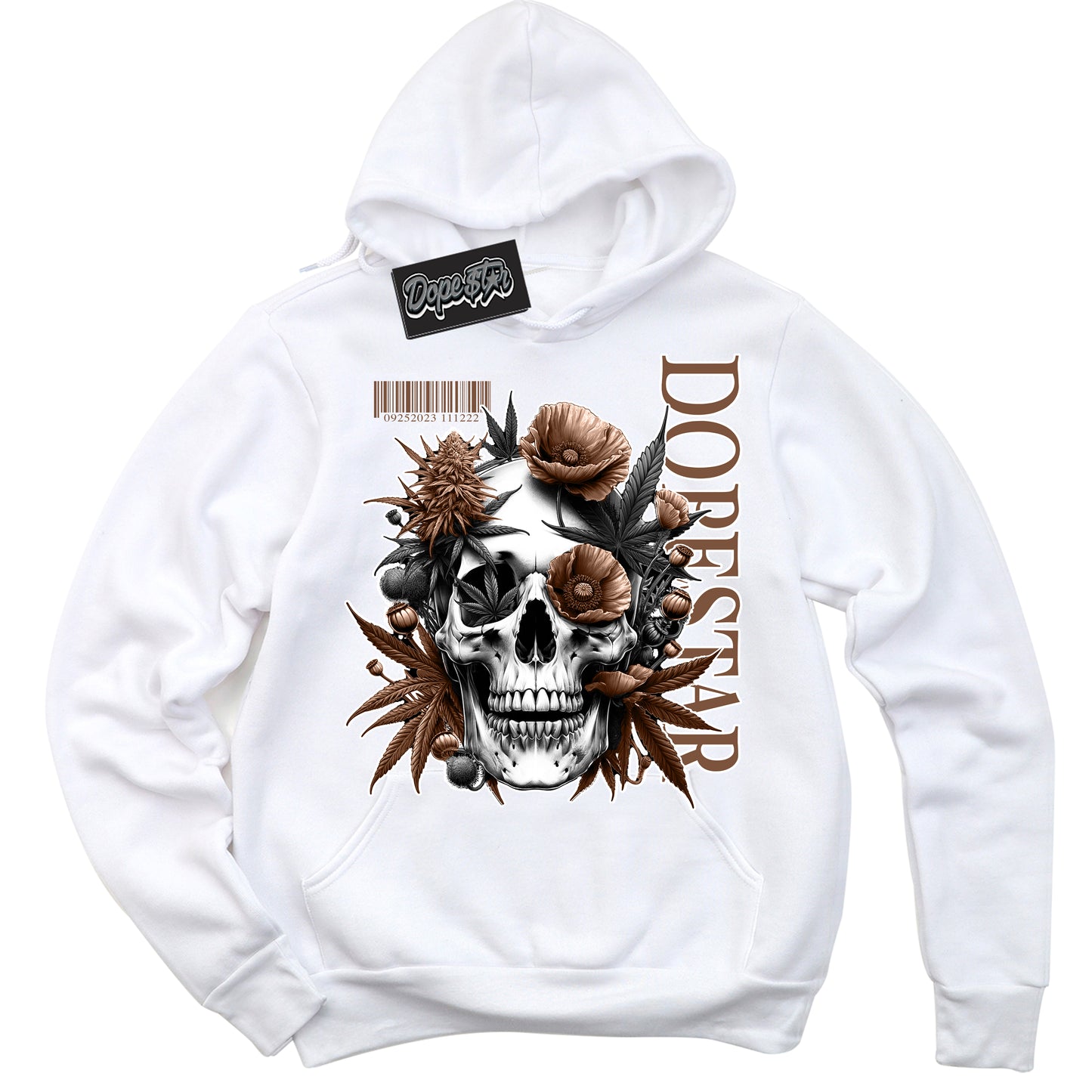 Cool White Hoodie with “Skull Poppies” design that Perfectly Matches Archaeo Brown White 1s Jordans.