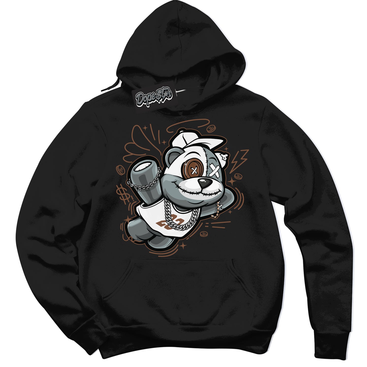Cool Black Hoodie with “Slam Dunk Bear” design that Perfectly Matches Archaeo Brown White 1s Jordans.