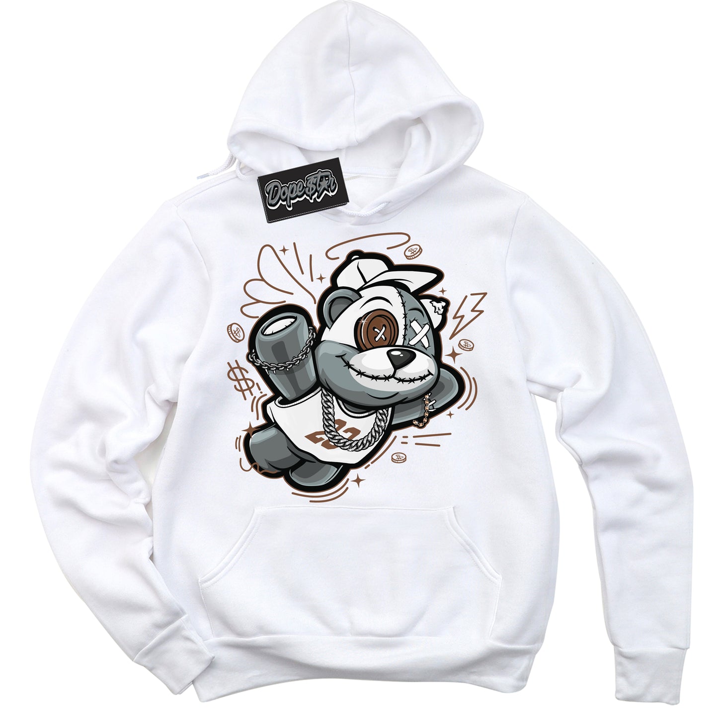 Cool White Hoodie with “Slam Dunk Bear” design that Perfectly Matches Archaeo Brown White 1s Jordans.