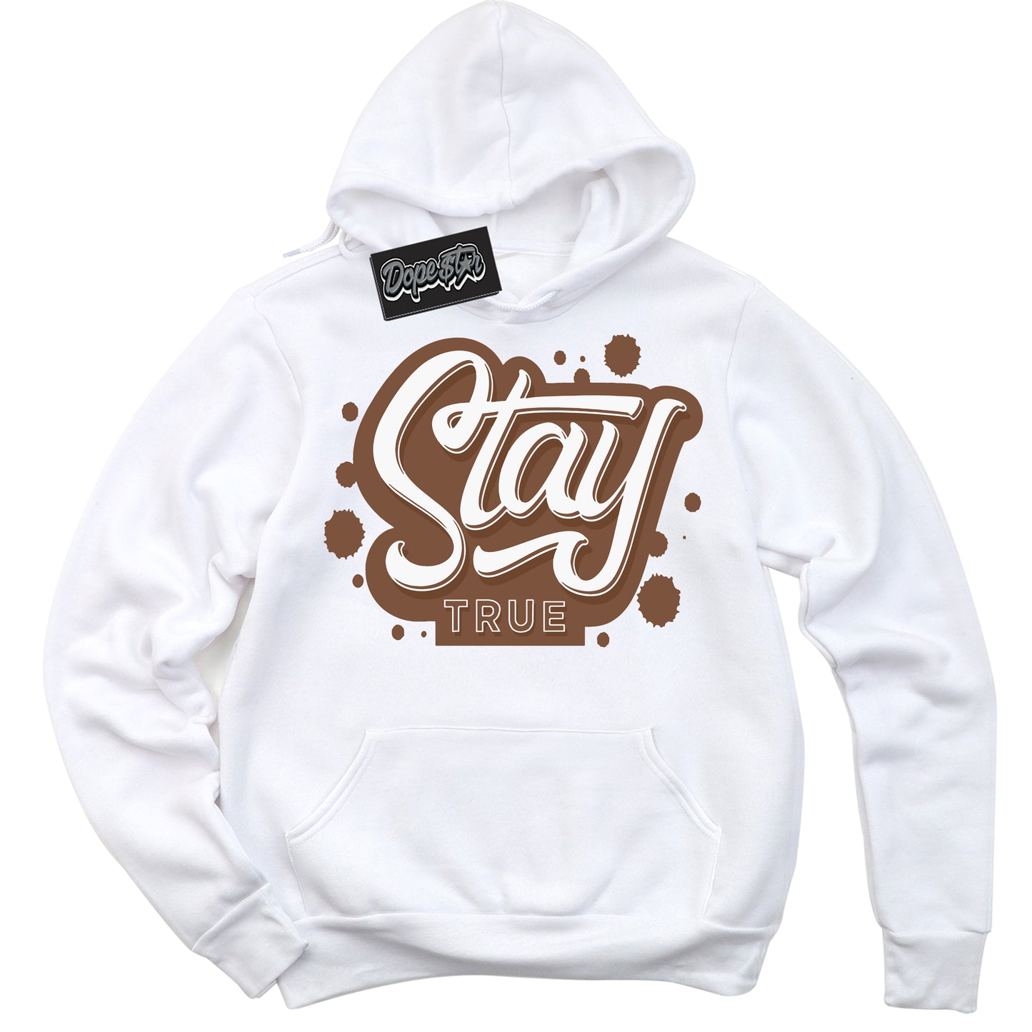 Cool White Hoodie with “Stay True” design that Perfectly Matches Archaeo Brown White 1s Jordans.