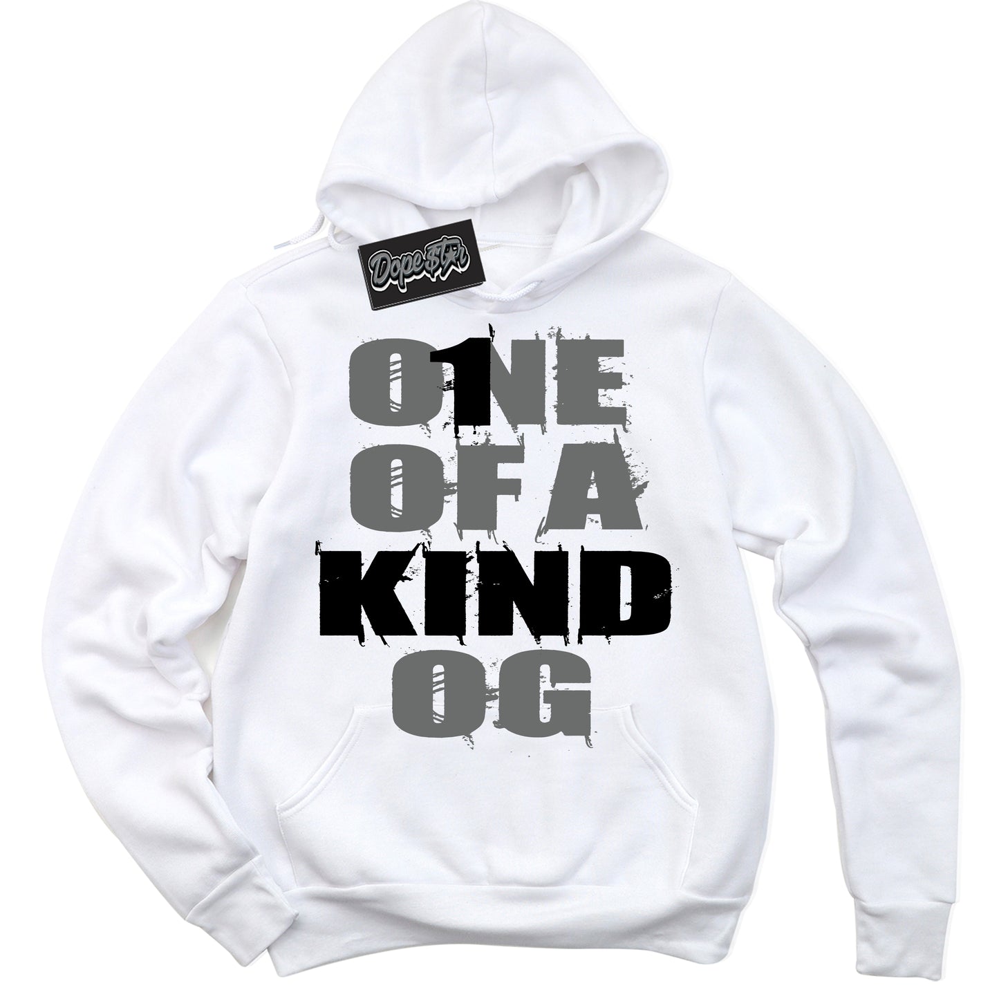 Cool White Hoodie with “One Of A Kind” design that Perfectly Matches Iron Grey 1s Jordans.