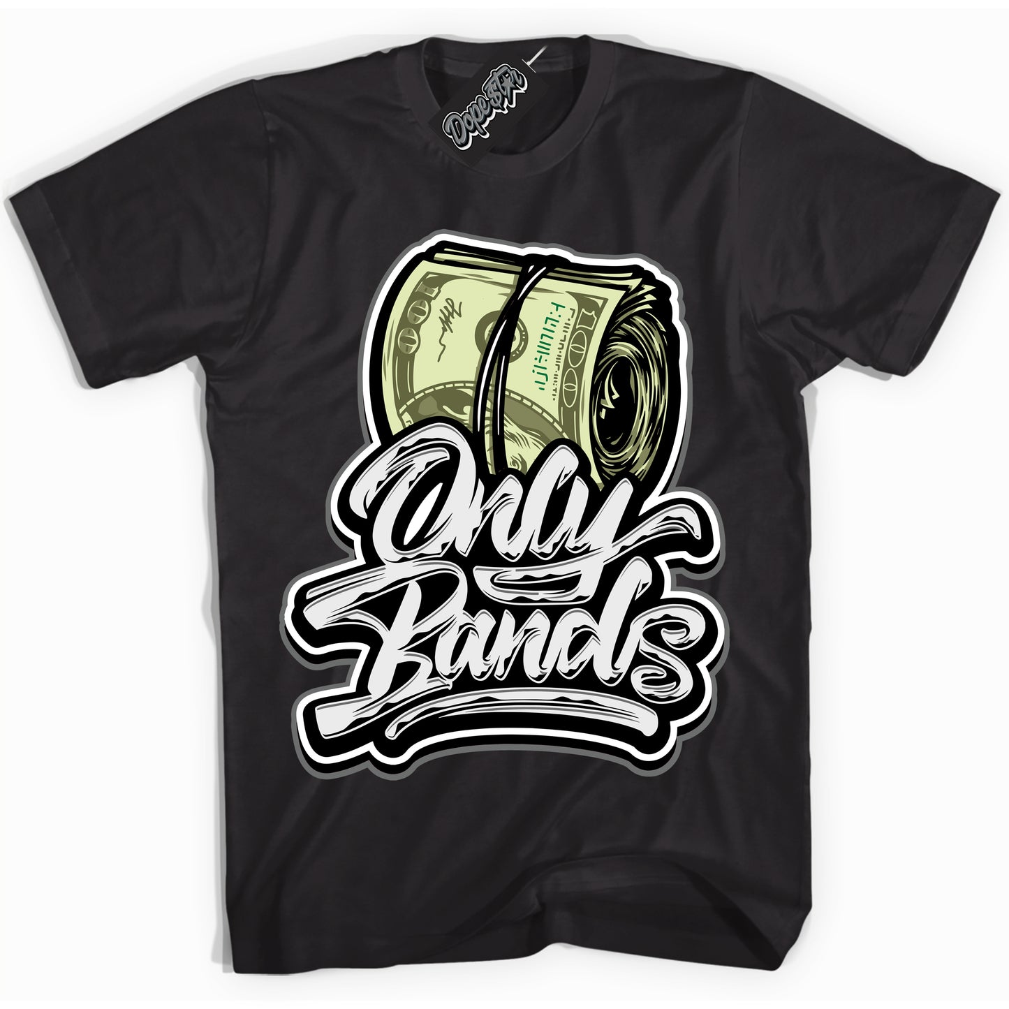 Cool Black Shirt with “Only Bands” design that perfectly matches the Iron Grey 1s Jordans.