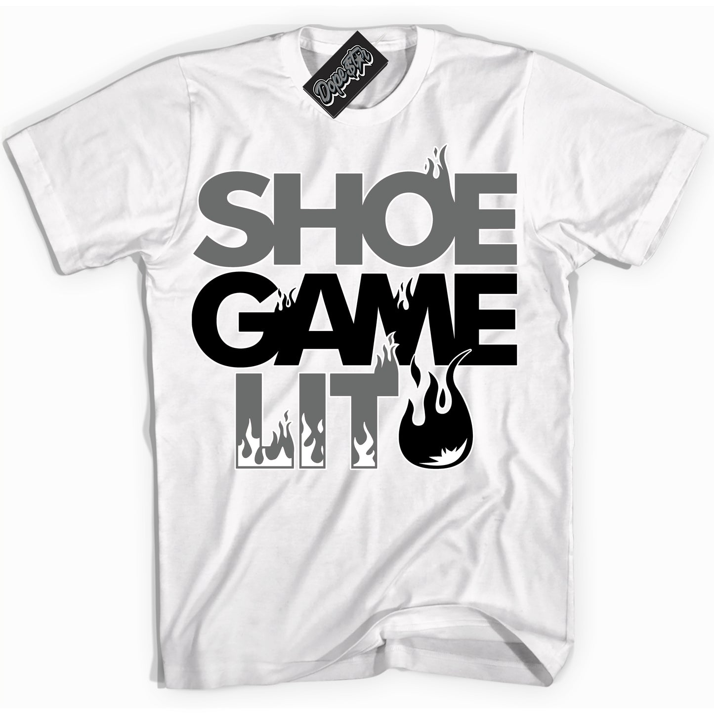 Cool White Shirt with “Shoe Game Lit” design that perfectly matches the Iron Grey 1s Jordans.
