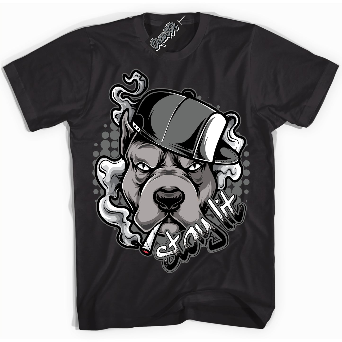 Cool Black Shirt with “Stay Lit” design that perfectly matches the Iron Grey 1s Jordans.