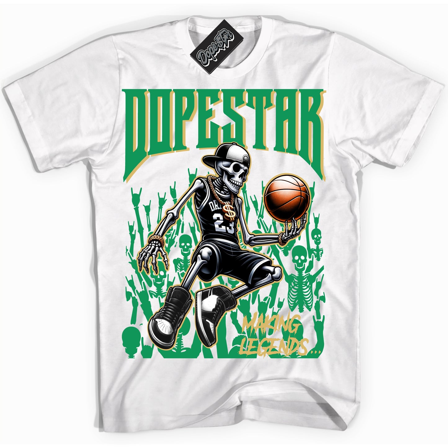 Cool White Shirt with “Making Legends” design that perfectly matches the Method of Make Lucky Green 1s Jordans.