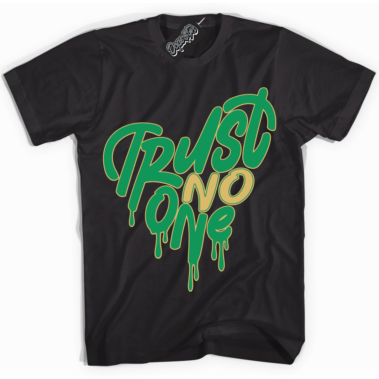 Cool Black Shirt with “Trust No One Heart” design that perfectly matches the Method of Make Lucky Green 1s Jordans.