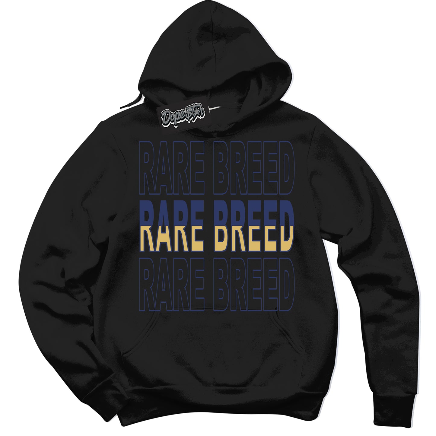 Cool Black Hoodie with “Rare Breed” design that Perfectly Matches Method of Make Midnight Navy Metallic Gold 1s Jordans.