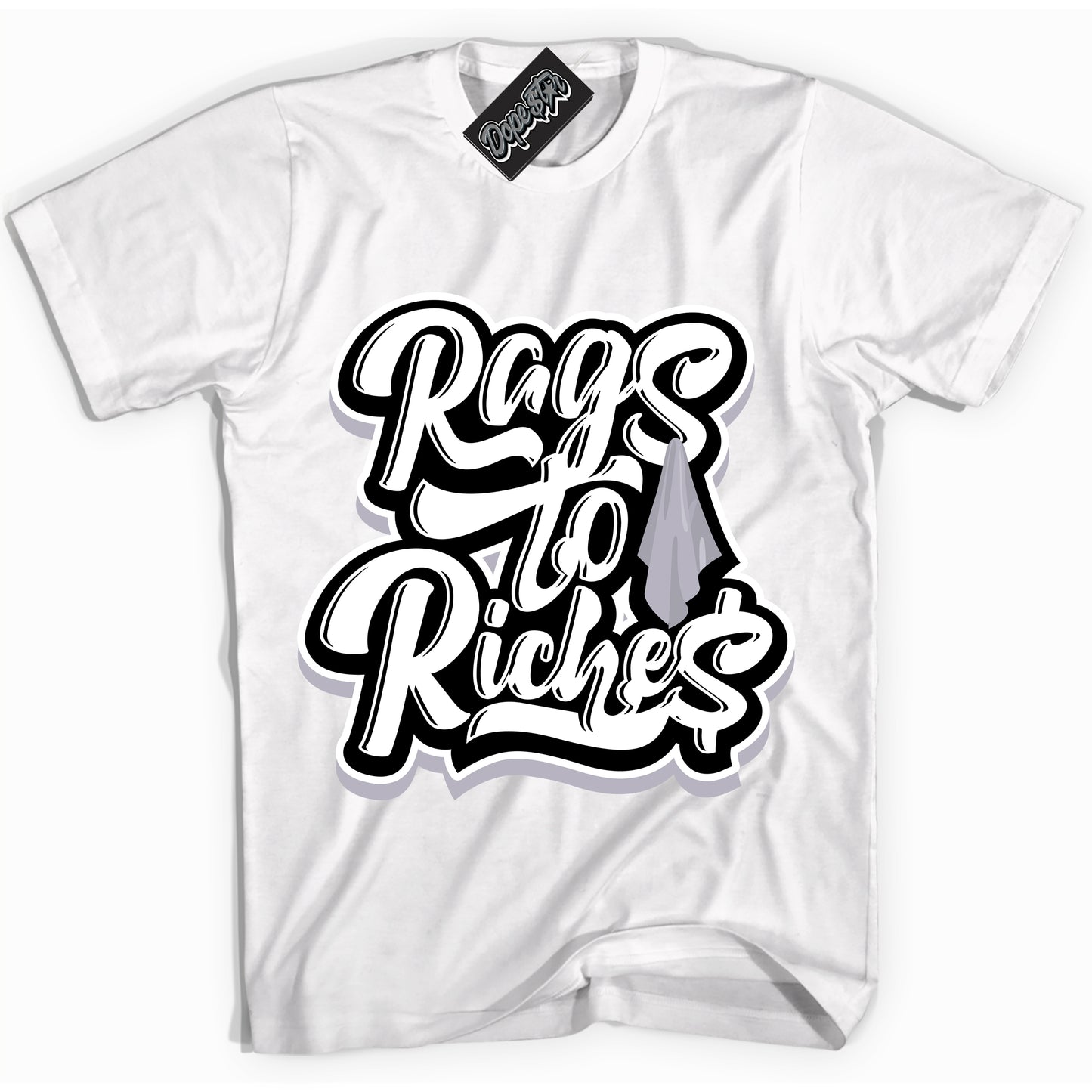 Cool White Shirt with “Rags To Riches” design that perfectly matches the OG Barons 1s Jordans.