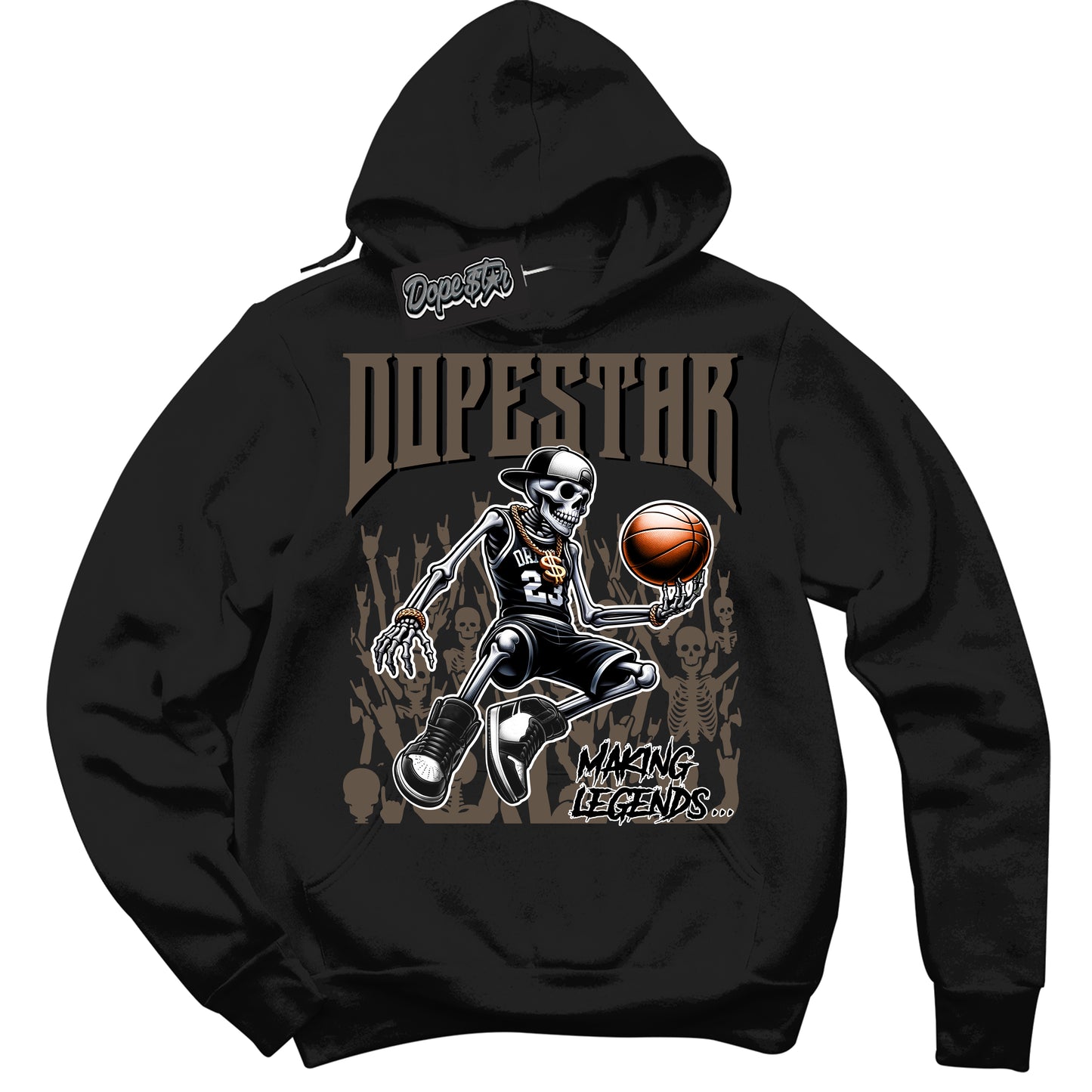 Cool Black Hoodie with “Making Legends” design that Perfectly Matches Mocha Palomino 1s Jordans.