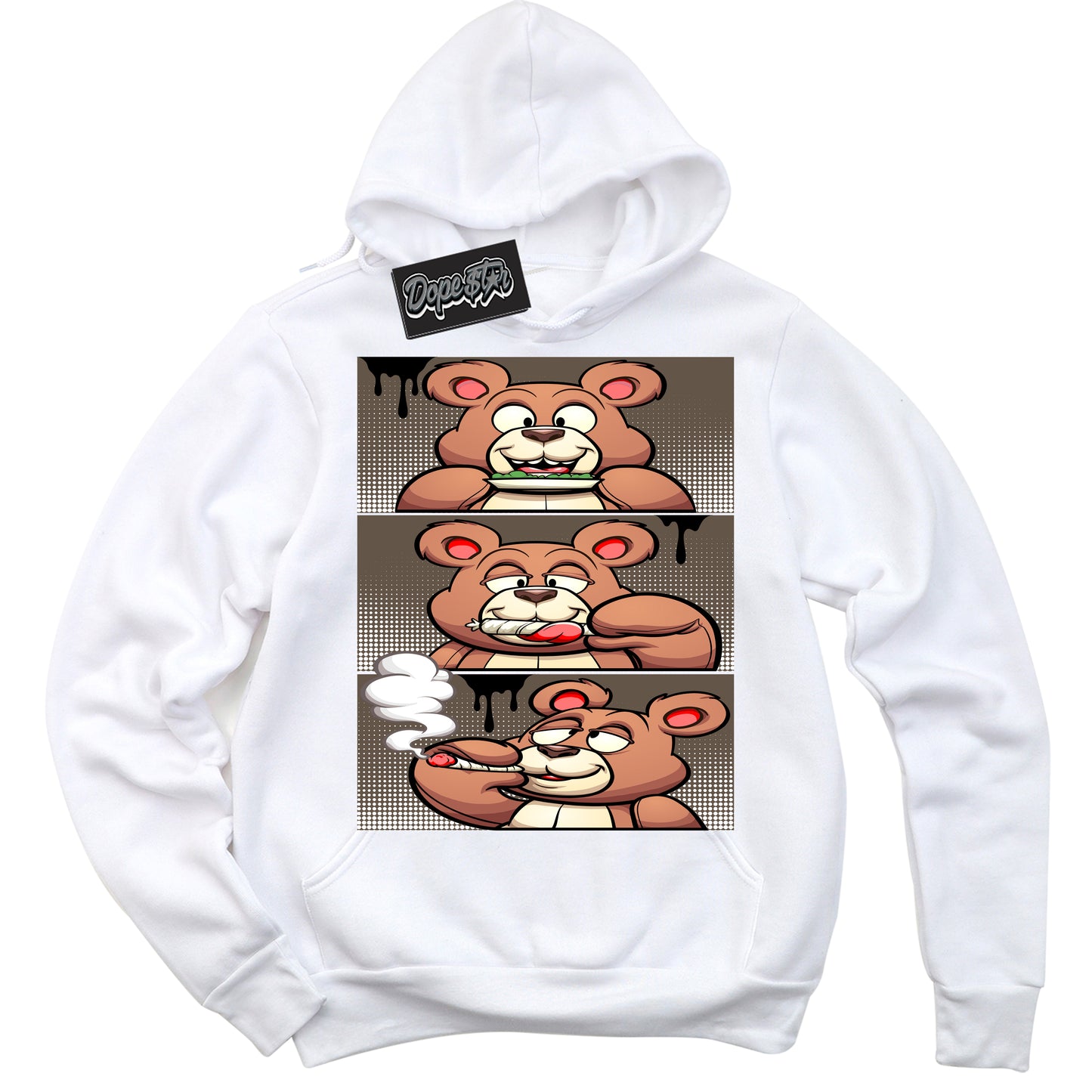 Cool White Hoodie with “Roll It Lick It Smoke It” design that Perfectly Matches Mocha Palomino 1s Jordans.