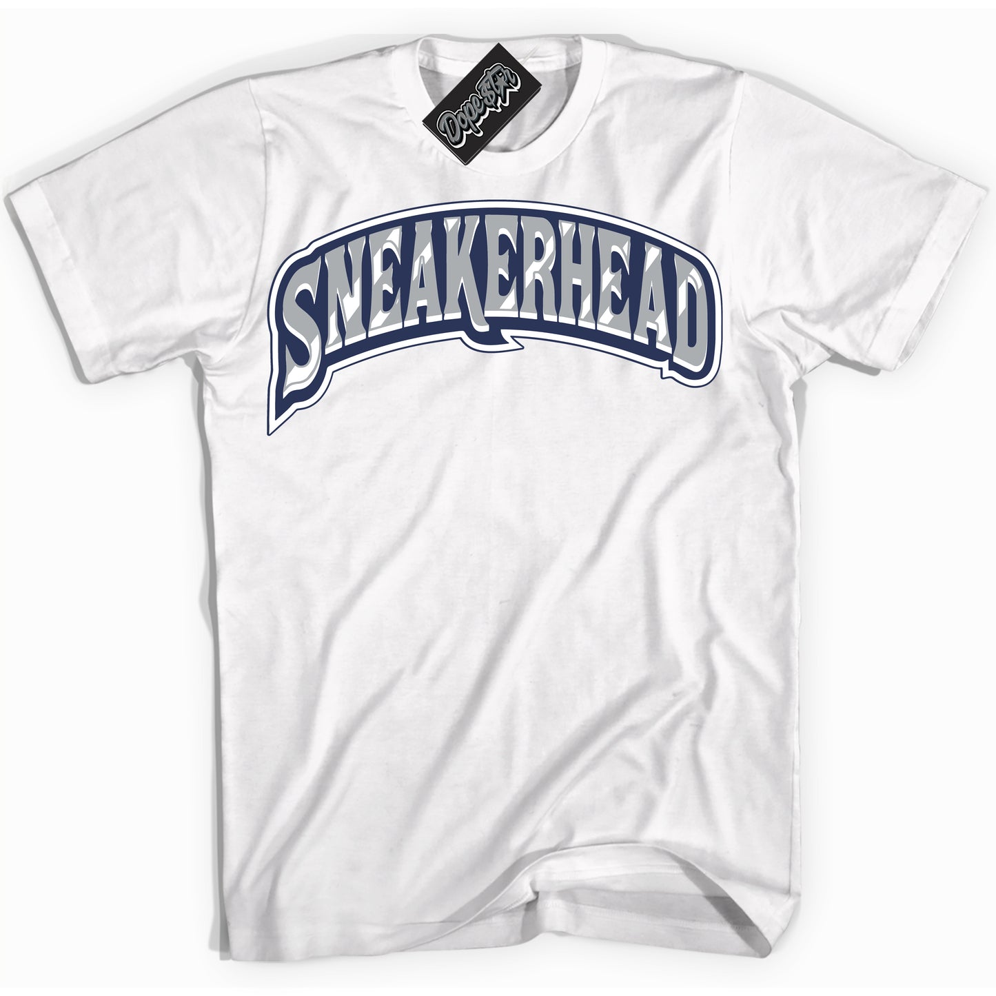 Cool White Shirt with “Sneakerhead” design that perfectly matches the Wolf Grey Midnight Navy 1s Jordans.