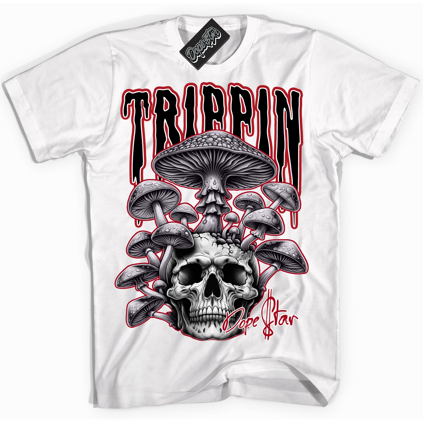 Cool White Shirt with “Trippin” design that perfectly matches Mid Bred Shadow 1s.