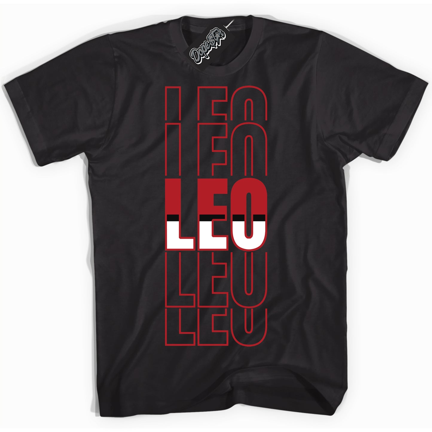 Cool Black Shirt with “Leo” design that perfectly matches the Black Toe Reimagined 1s Jordans.