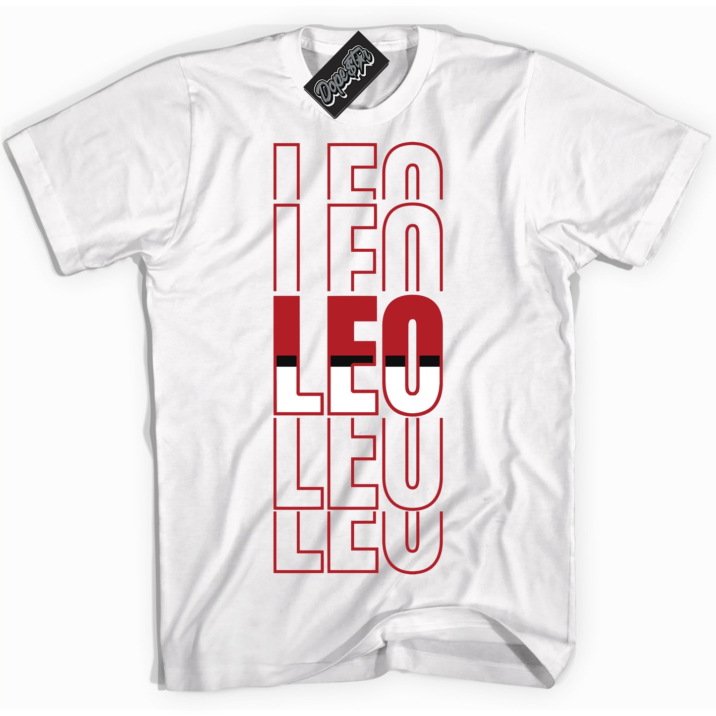 Cool White Shirt with “Leo” design that perfectly matches the Black Toe Reimagined 1s Jordans.