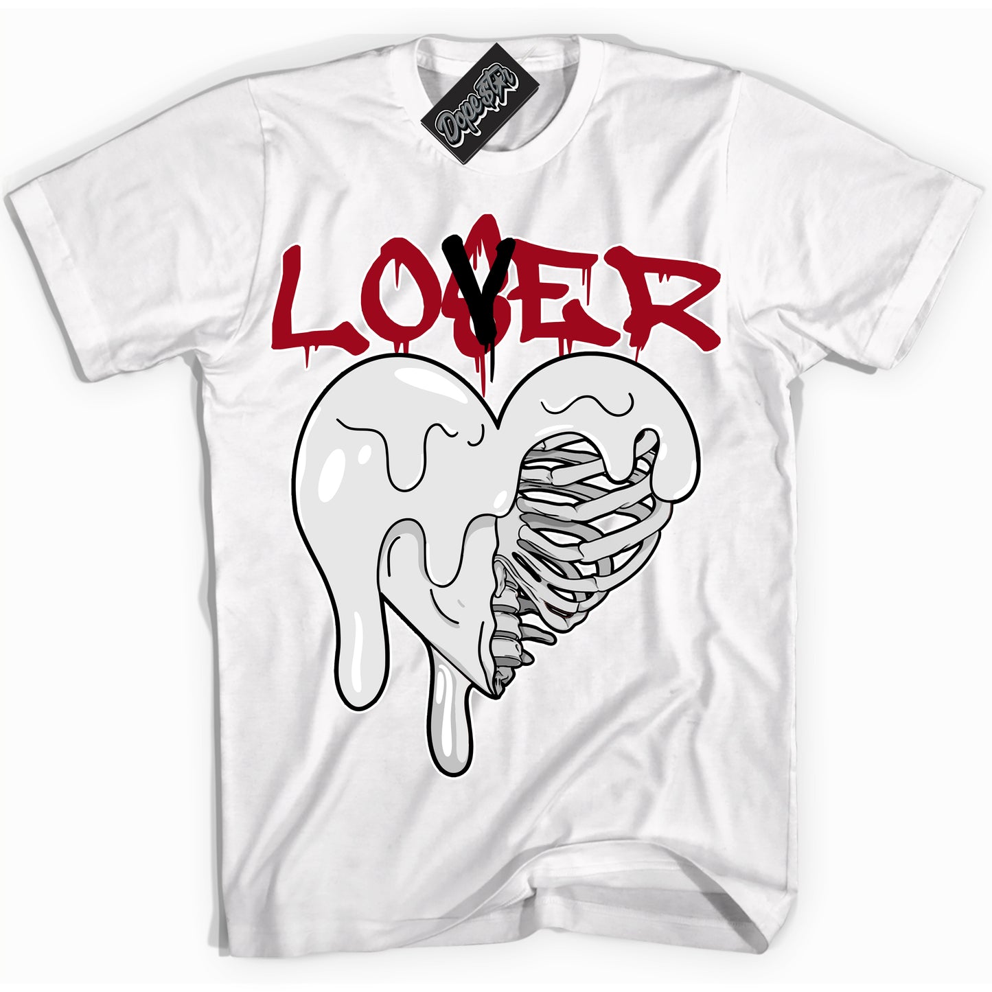 Cool White Shirt with “Lover Loser” design that perfectly matches the Black Toe Reimagined 1s Jordans.