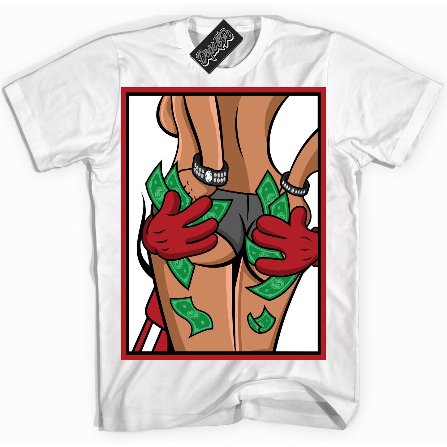Cool White Shirt with “Money Hands” design that perfectly matches the Black Toe Reimagined 1s Jordans.