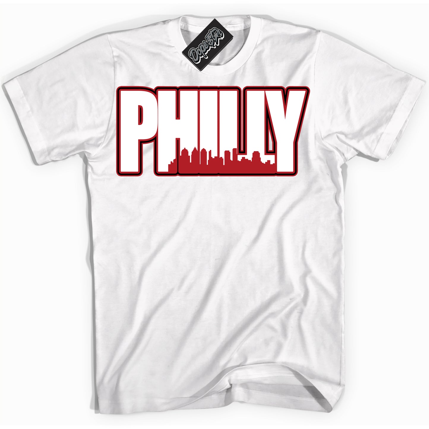 Cool White Shirt with “Philly” design that perfectly matches the Black Toe Reimagined 1s Jordans.