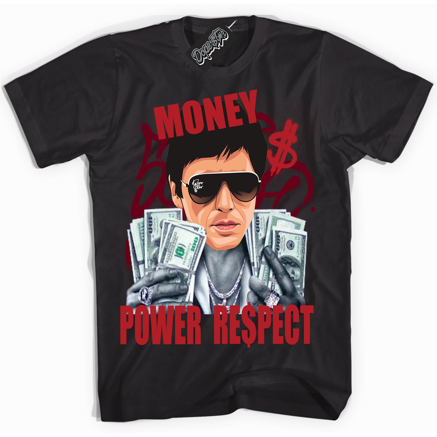 Cool Black Shirt with “Tony Montana” design that perfectly matches the Black Toe Reimagined 1s Jordans.