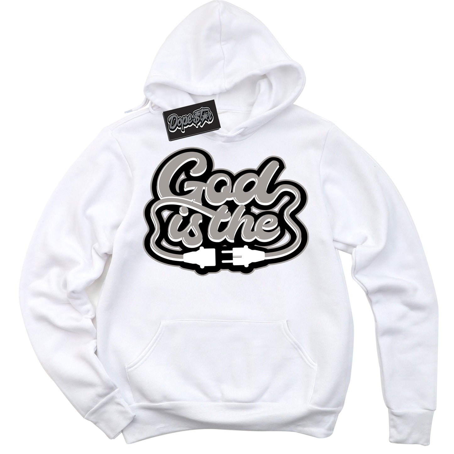 Cool White Hoodie with “God Is The” design that Perfectly Matches Satin Shadow 1s Jordans.