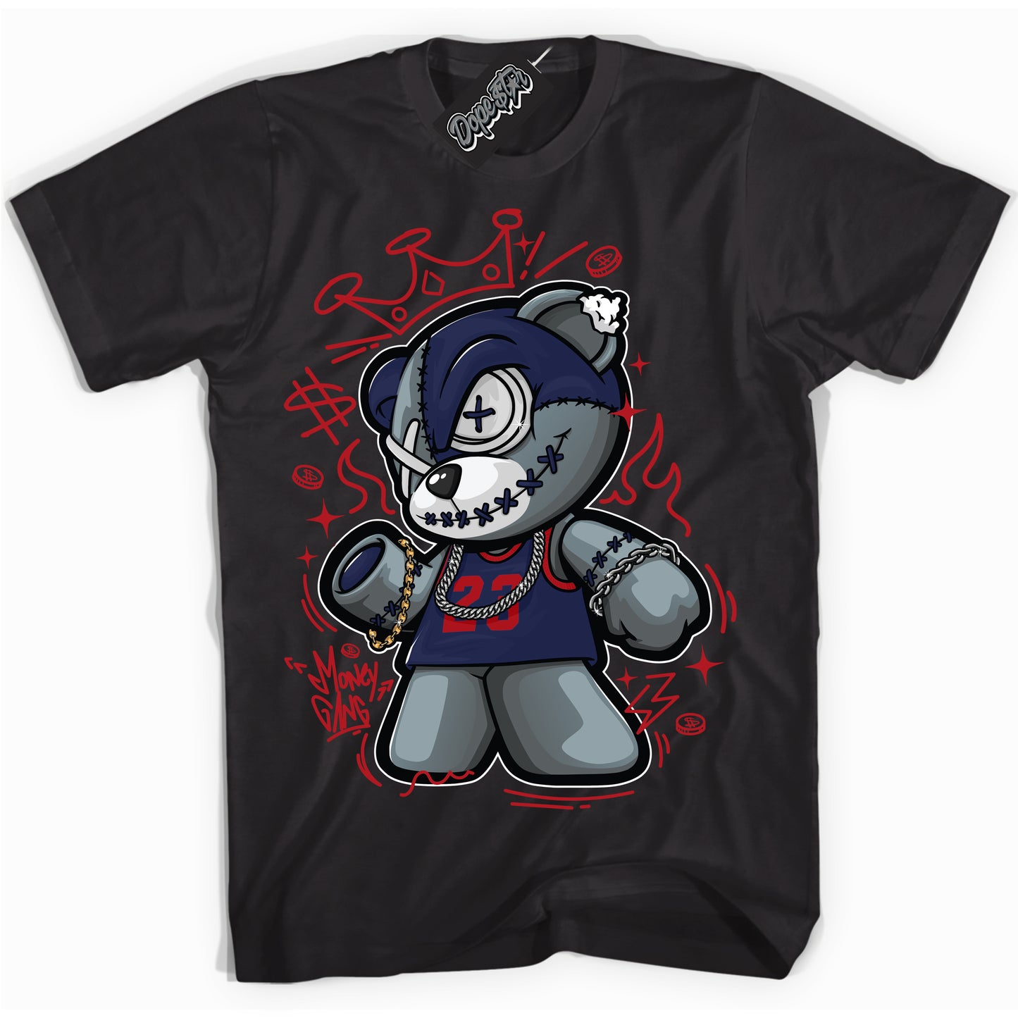 Cool Black Shirt with “Money Gang Bear” design that perfectly matches the Howard University 1s Jordans.