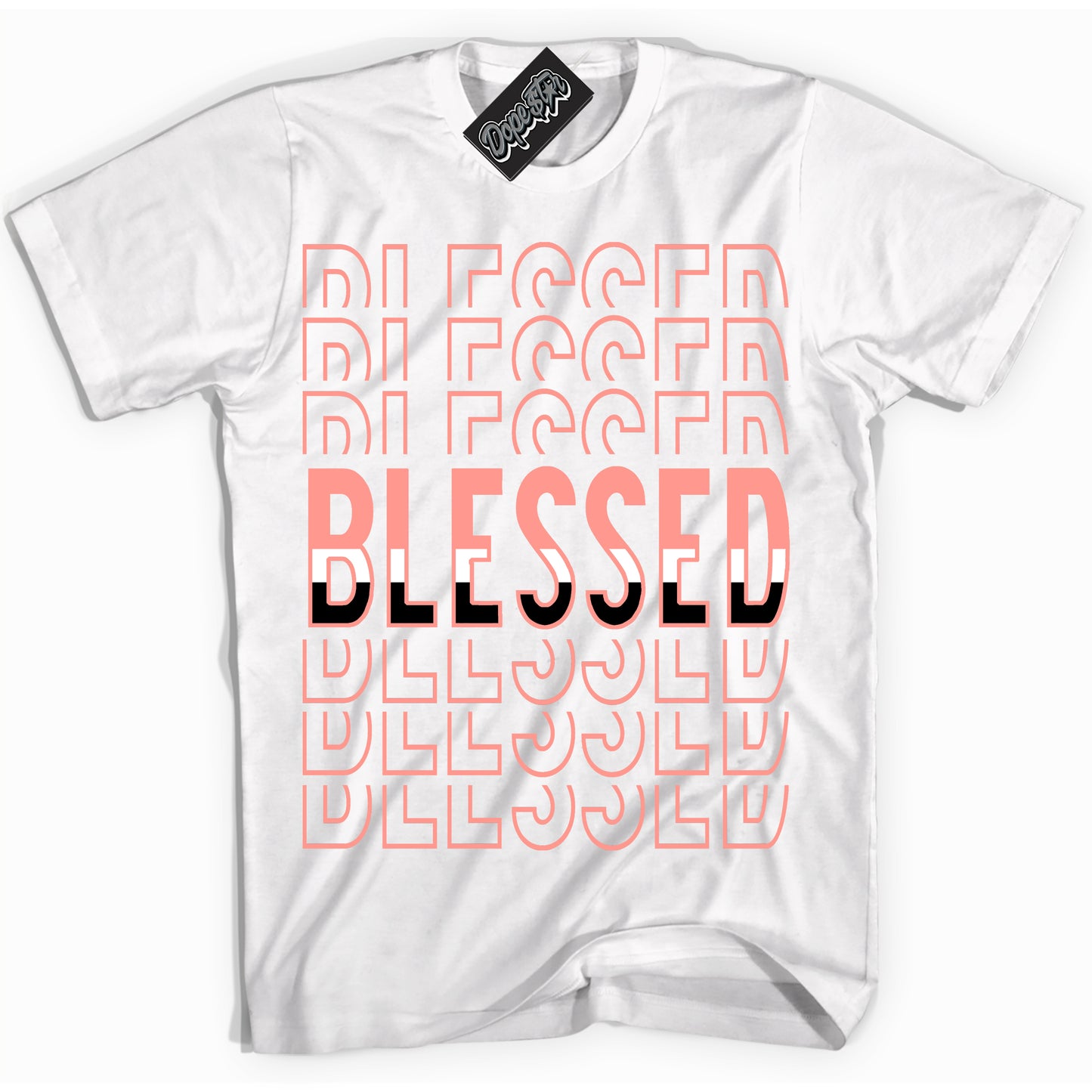 Cool White Shirt with “Blessed Stacked” design that perfectly matches the Paris Saint-Germain 1s Jordans.