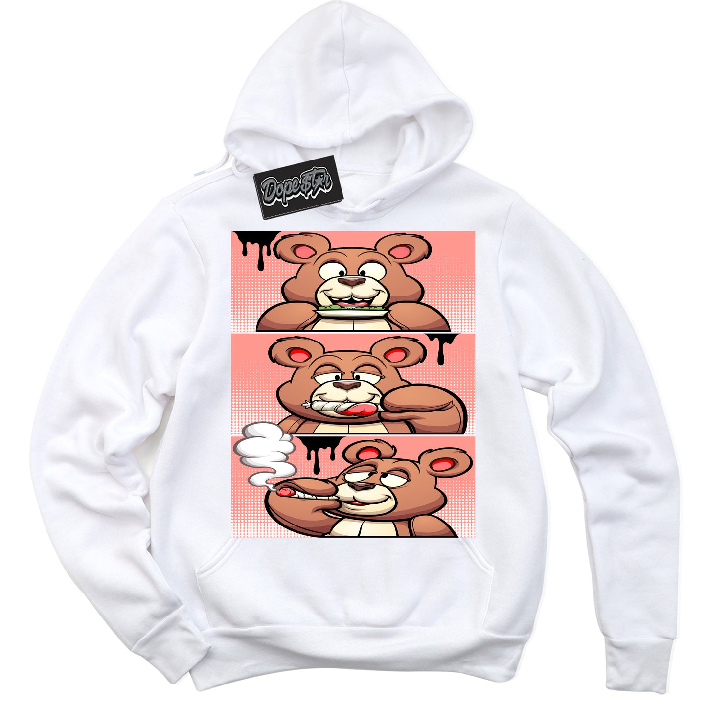 Cool White Hoodie with “Roll It Lick It Smoke It Bear” design that Perfectly Matches Paris Saint-Germain 1s Jordans.