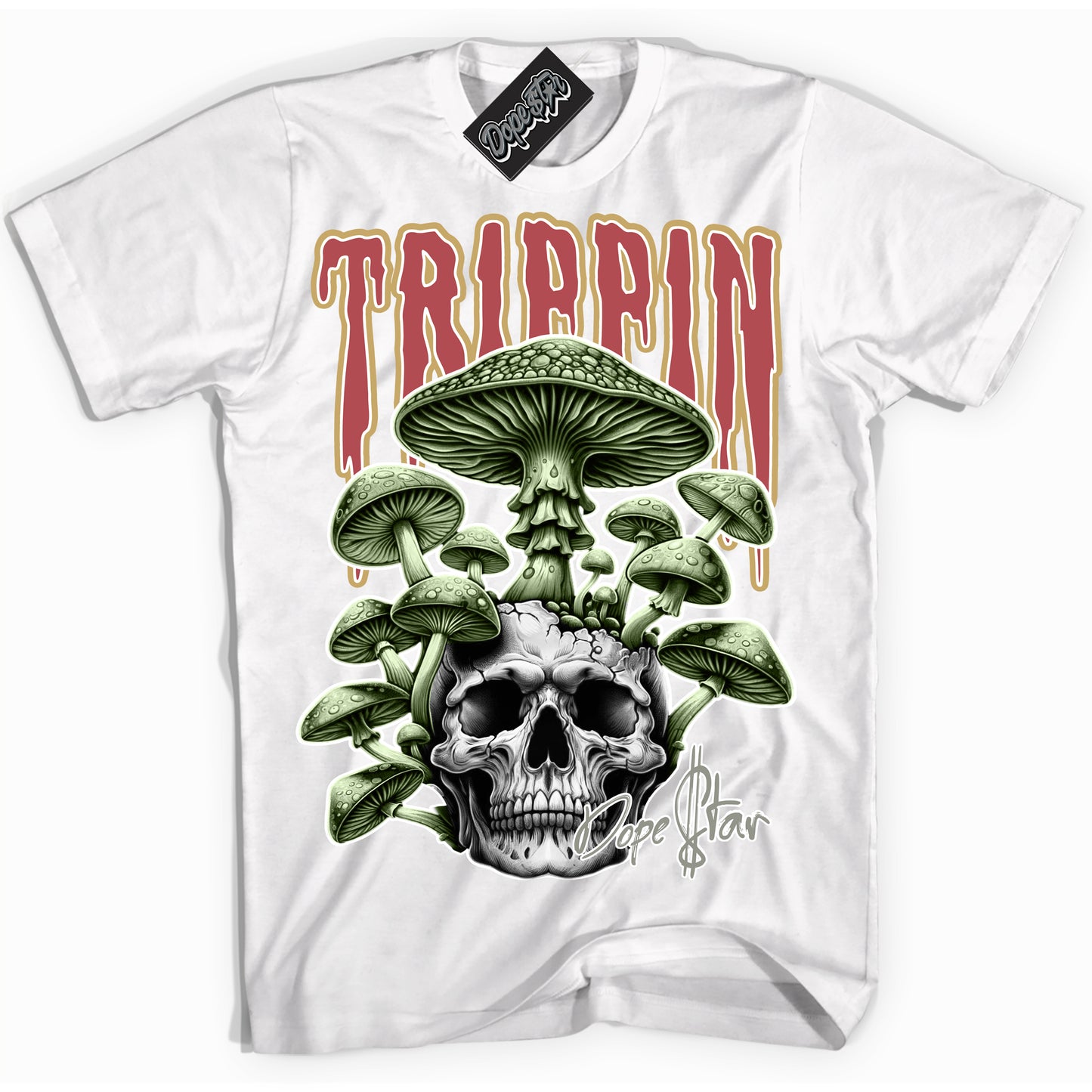 Cool White Shirt with “Trippin” design that perfectly matches Year Of The Dragon 1s.