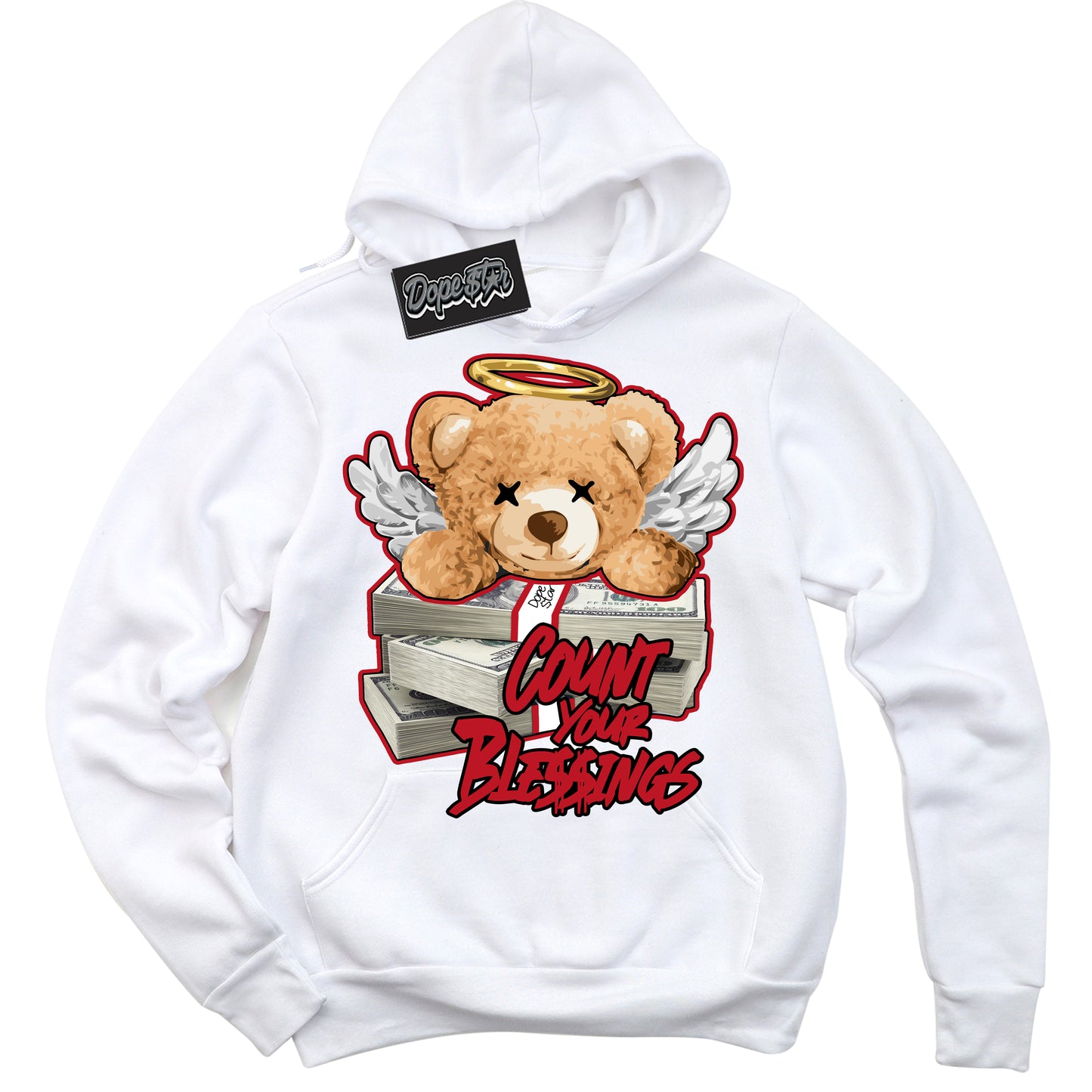 Cool White Hoodie with “Count Your Blessings” design that Perfectly Matches Trophy Room 1s Jordans.