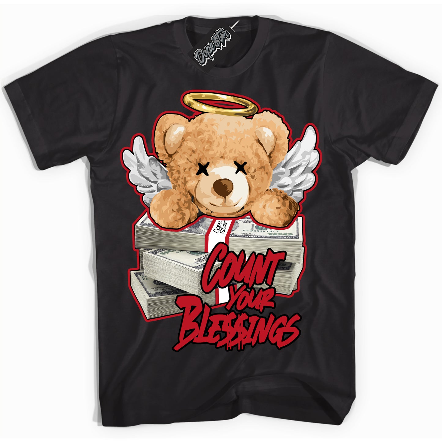 Cool Black Shirt with “Count Your Blessings” design that perfectly matches the Trophy Room 1s Jordans.