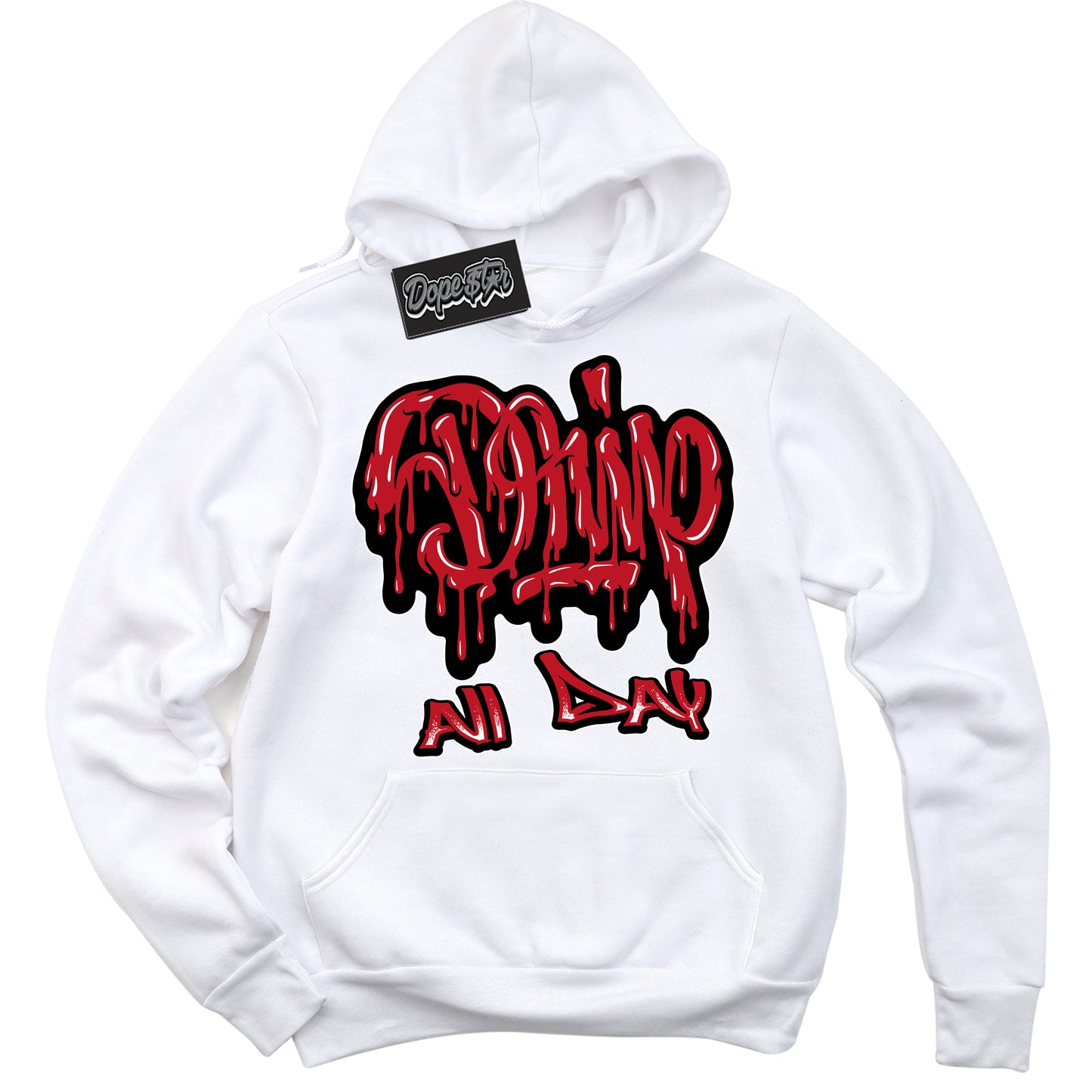 Cool White Hoodie with “Drip All Day” design that Perfectly Matches Trophy Room 1s Jordans.