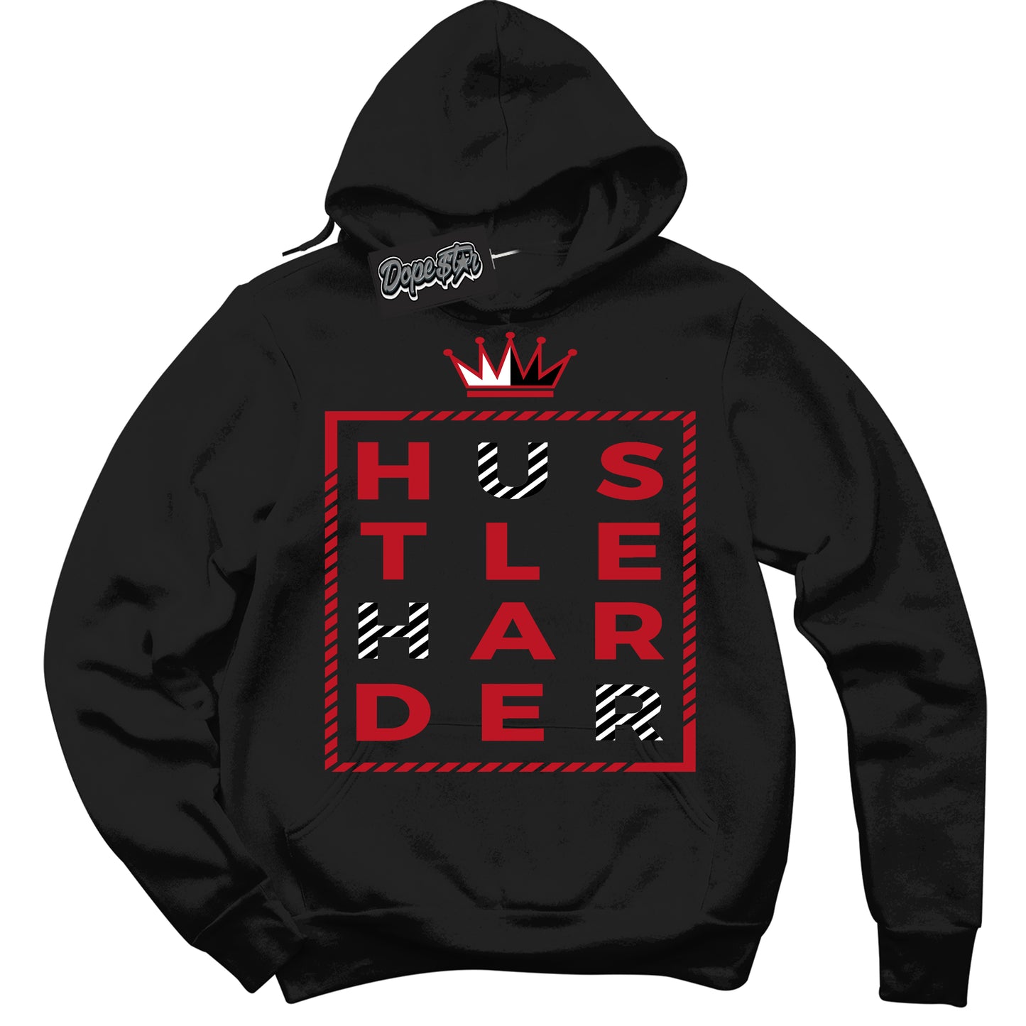 Cool Black Hoodie with “Hustle Harder” design that Perfectly Matches Trophy Room 1s Jordans.