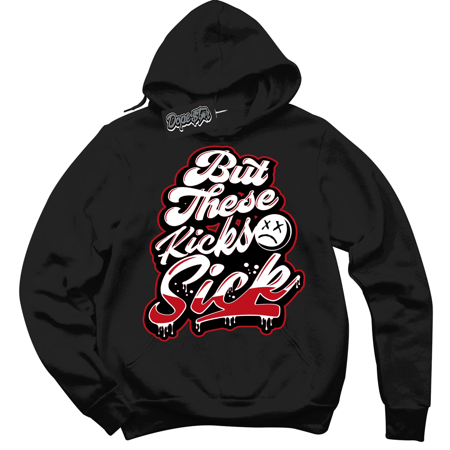 Cool Black Hoodie with “Kick Sick” design that Perfectly Matches Trophy Room 1s Jordans.