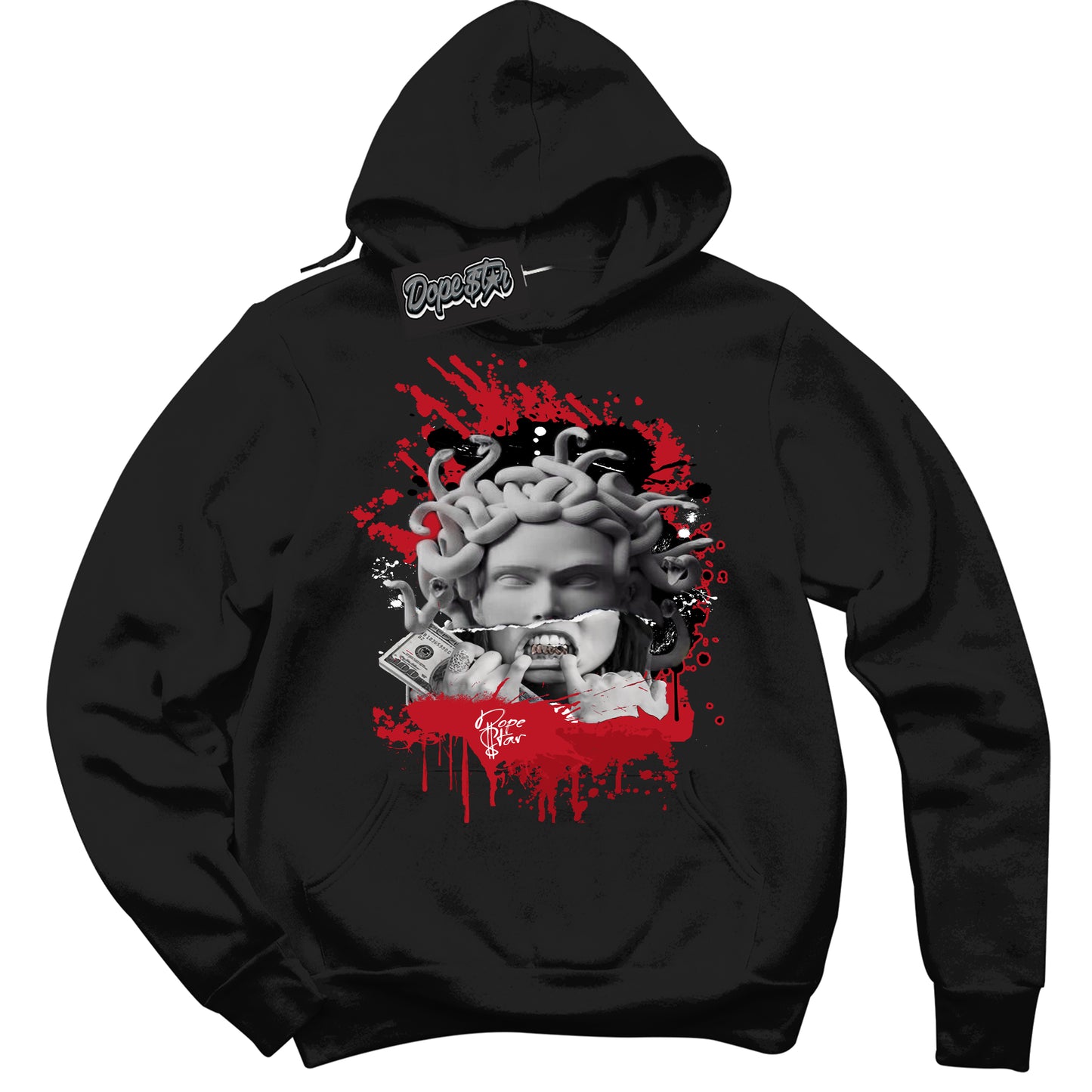 Cool Black Hoodie with “Medusa” design that Perfectly Matches Trophy Room 1s Jordans.