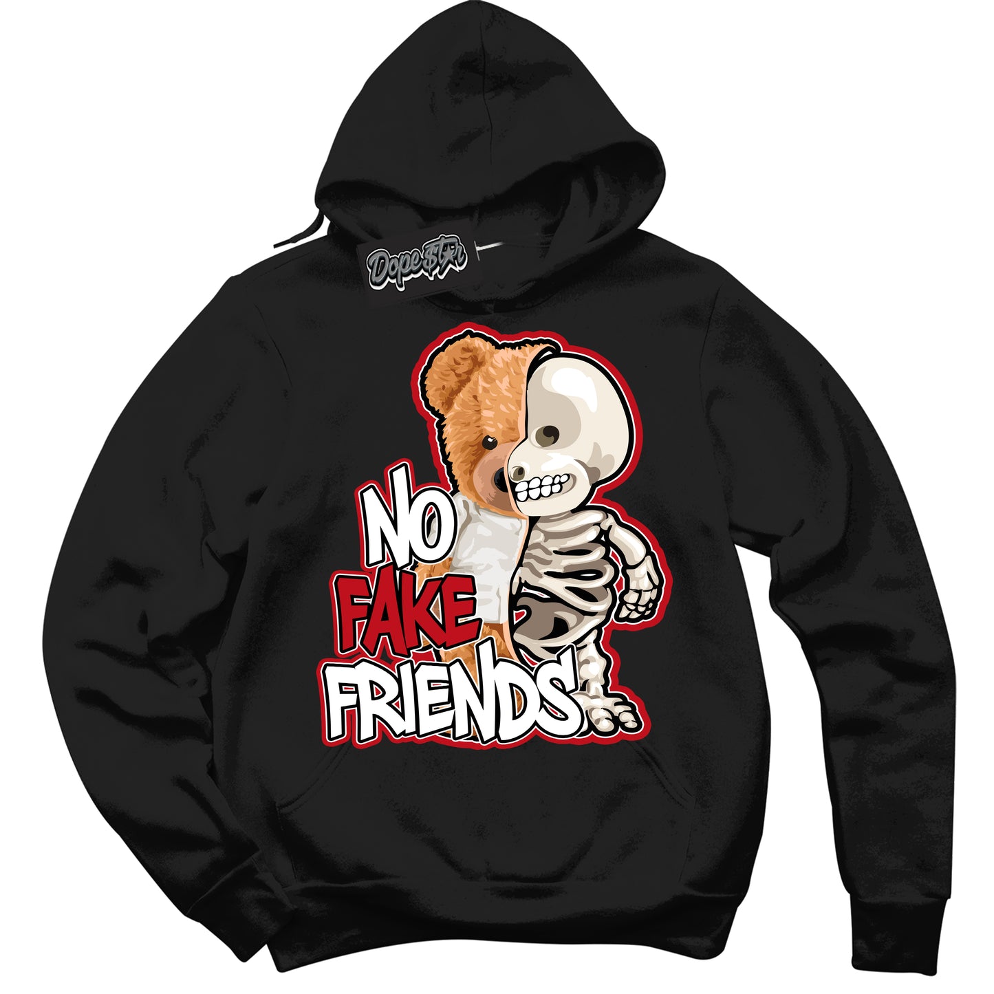 Cool Black Hoodie with “No Fake Friends” design that Perfectly Matches Trophy Room 1s Jordans.