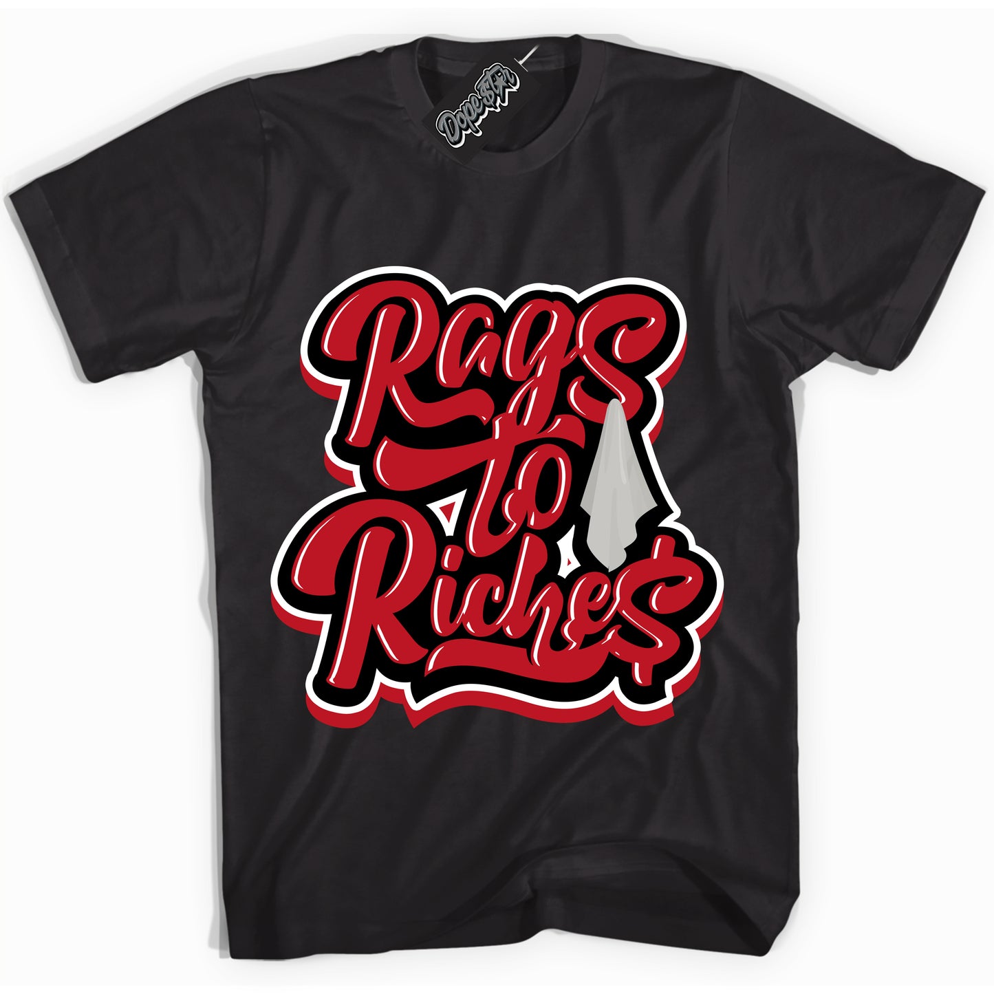 Cool Black Shirt with “Rags To Riches” design that perfectly matches the Trophy Room 1s Jordans.