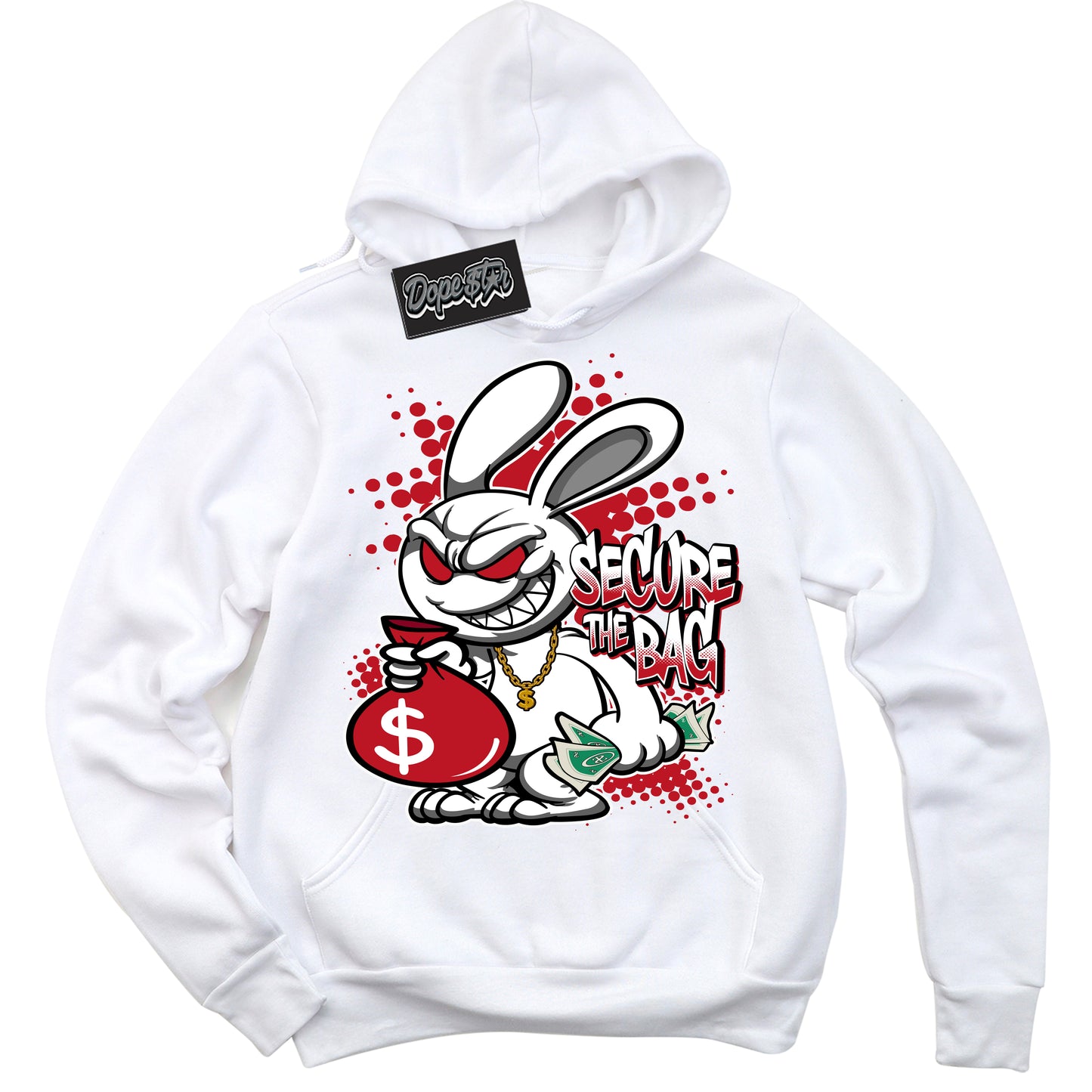 Cool White Hoodie with “Secure The Bag” design that Perfectly Matches Trophy Room 1s Jordans.