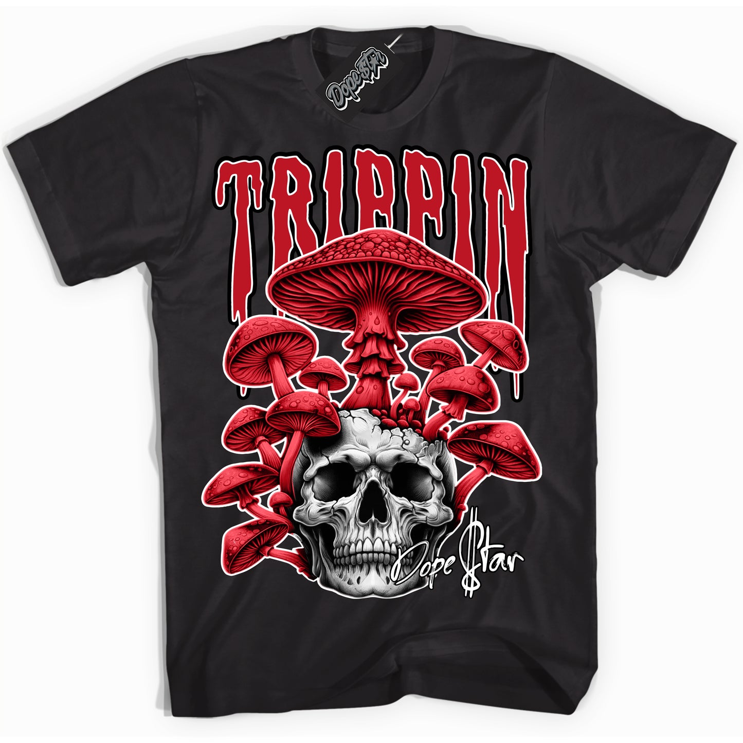 Cool Black Shirt with “Trippin” design that perfectly matches Trophy Room 1s.