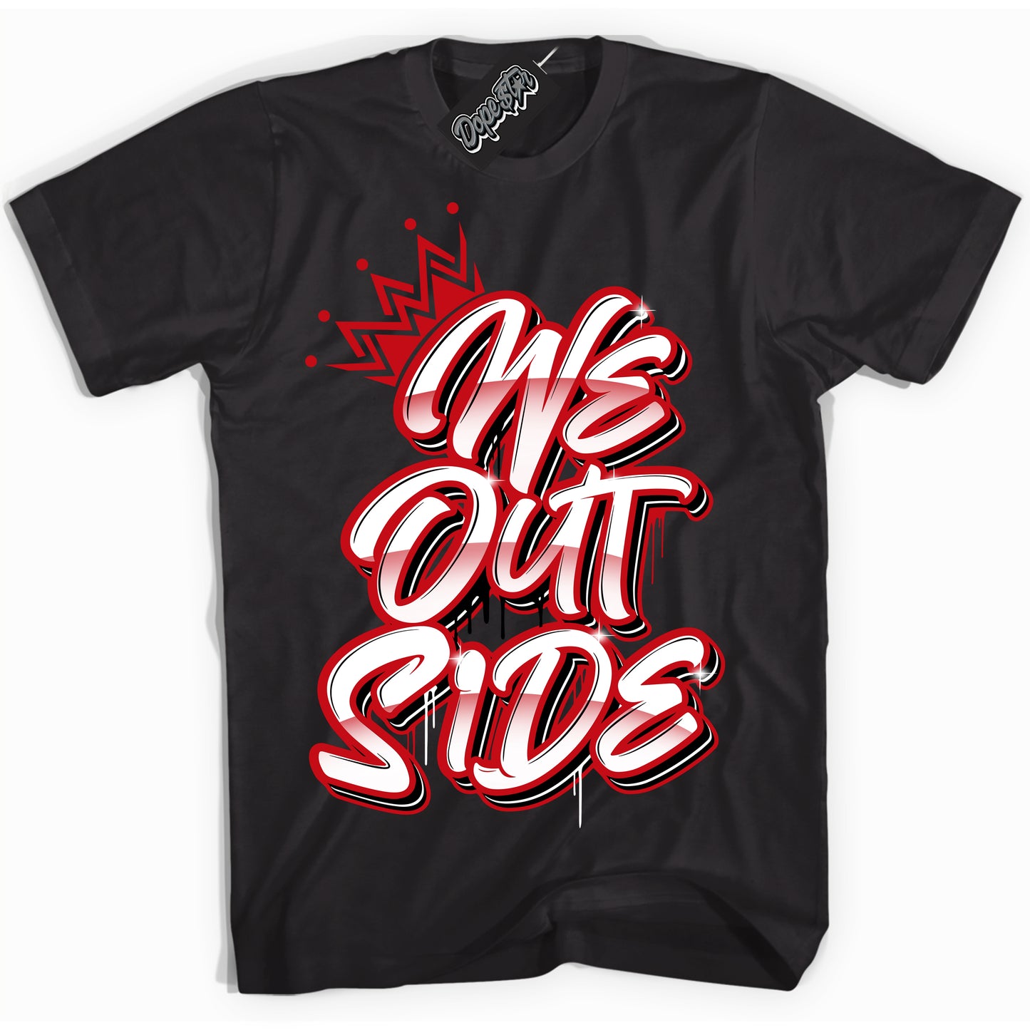 Cool Black Shirt with “We Outside” design that perfectly matches the Trophy Room 1s Jordans.