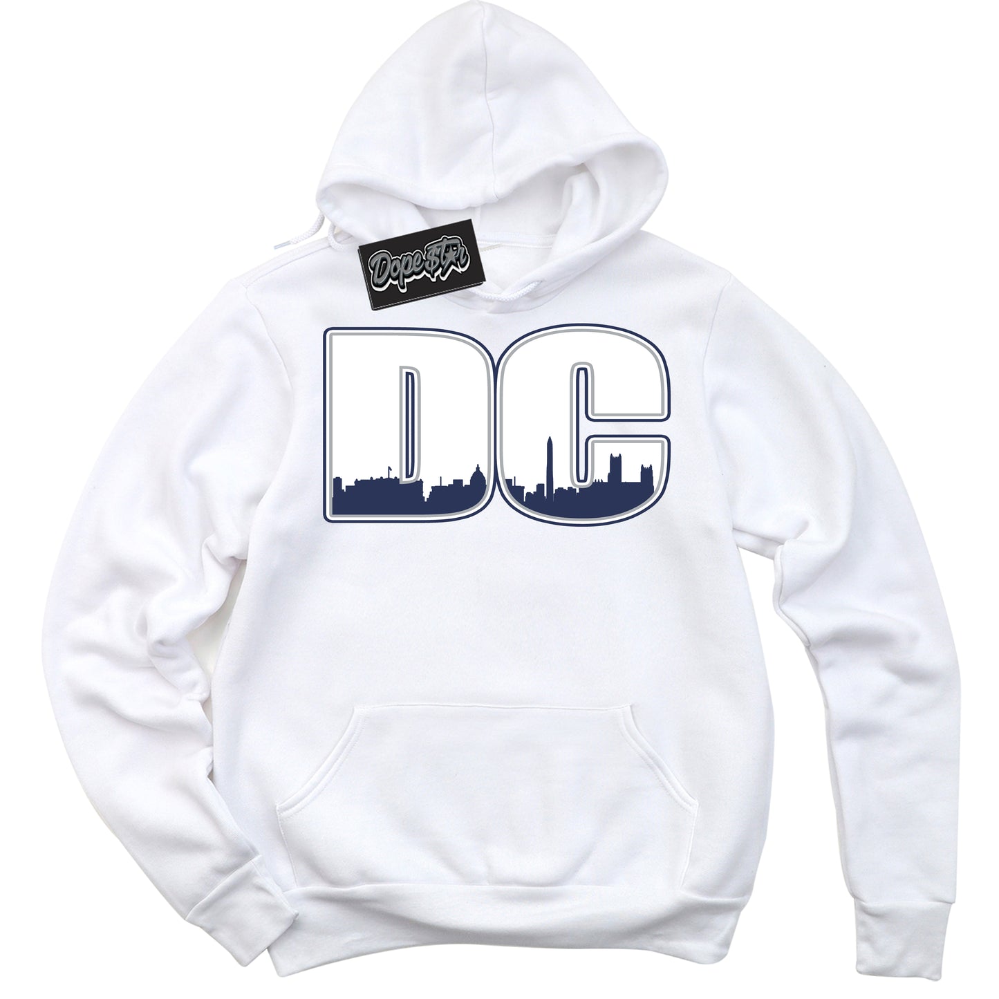 Cool White Hoodie with “DC” design that Perfectly Matches Midnight Navy 3s Jordans.