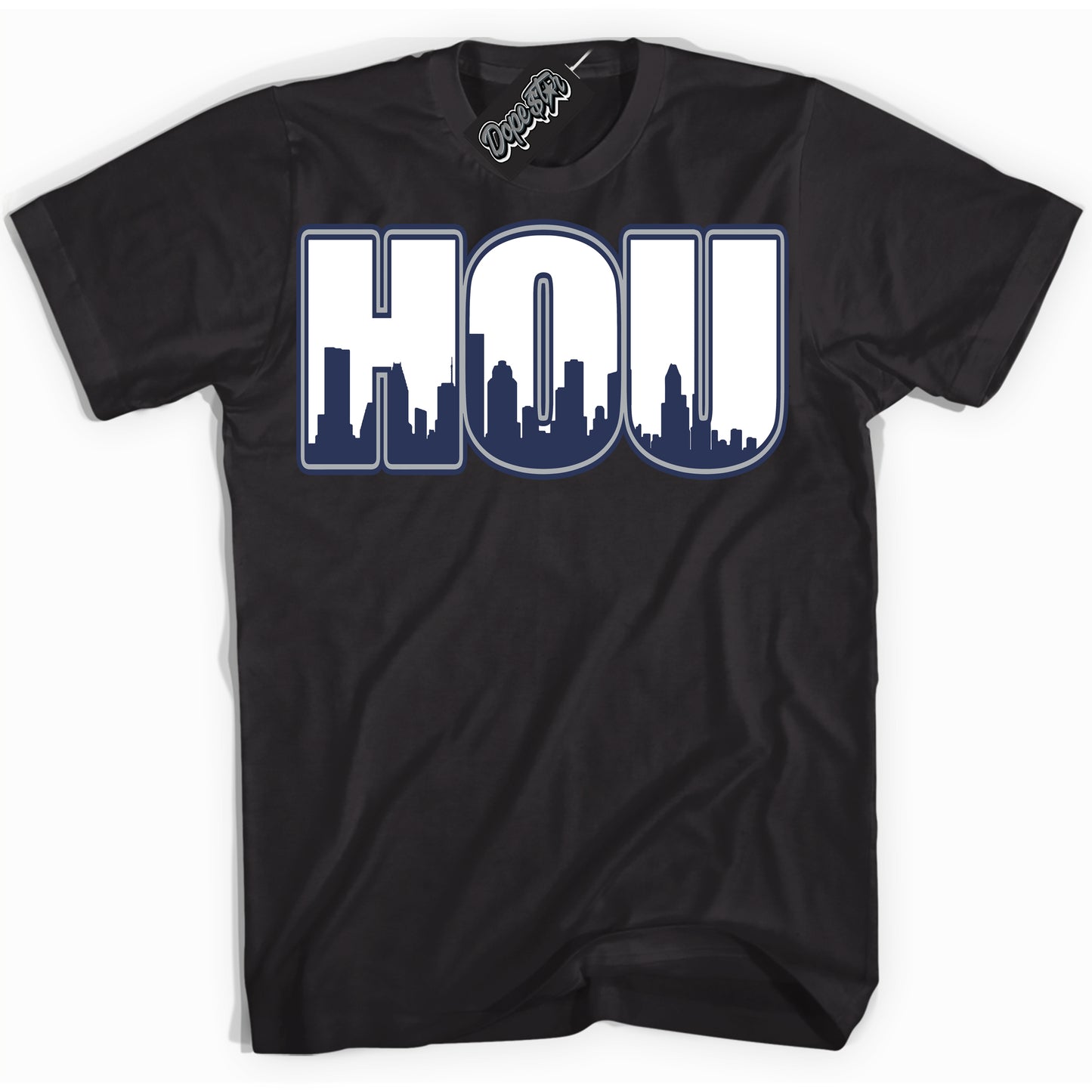 Cool Black Shirt with “Houston” design that perfectly matches the Midnight Navy 3s Jordans.