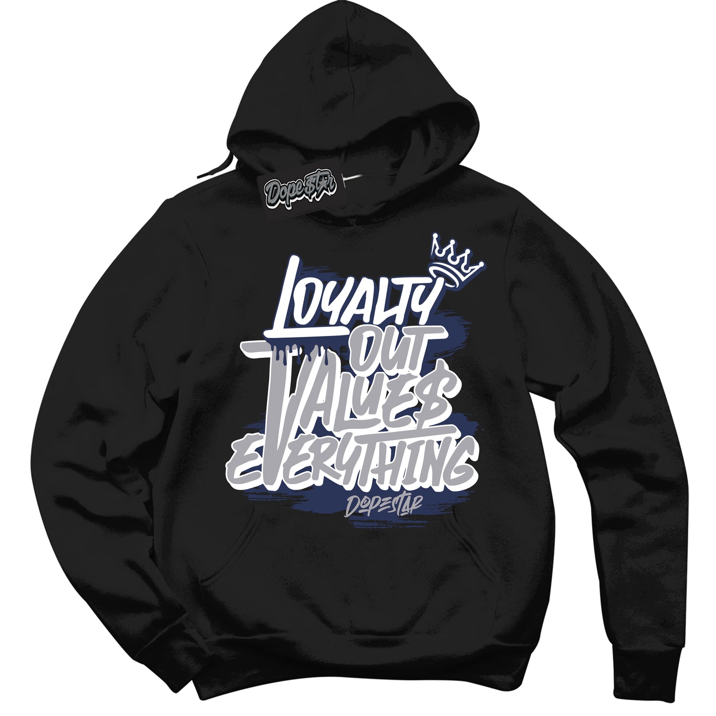 Cool Black Hoodie with “Loyalty Out Values Everything” design that Perfectly Matches Midnight Navy 3s Jordans.